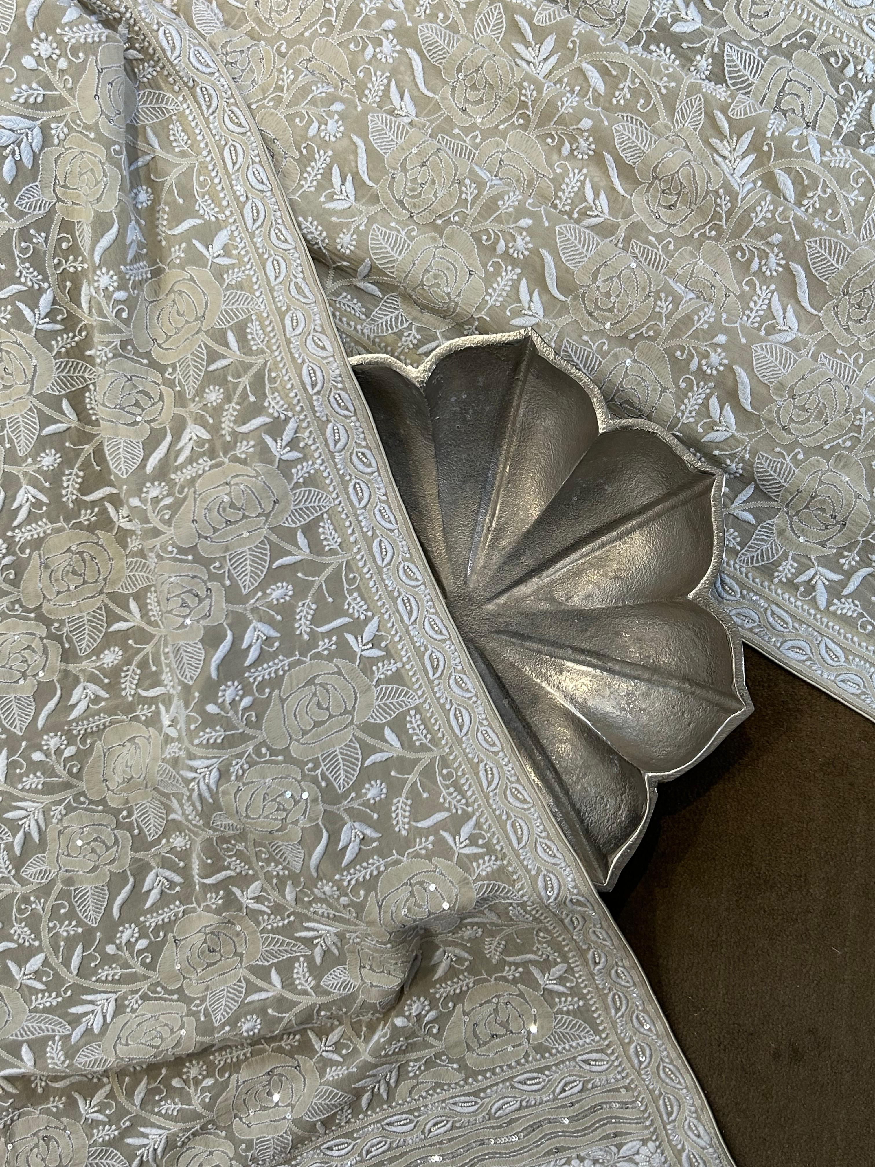 Ivory Georgette Chikankari Dupatta