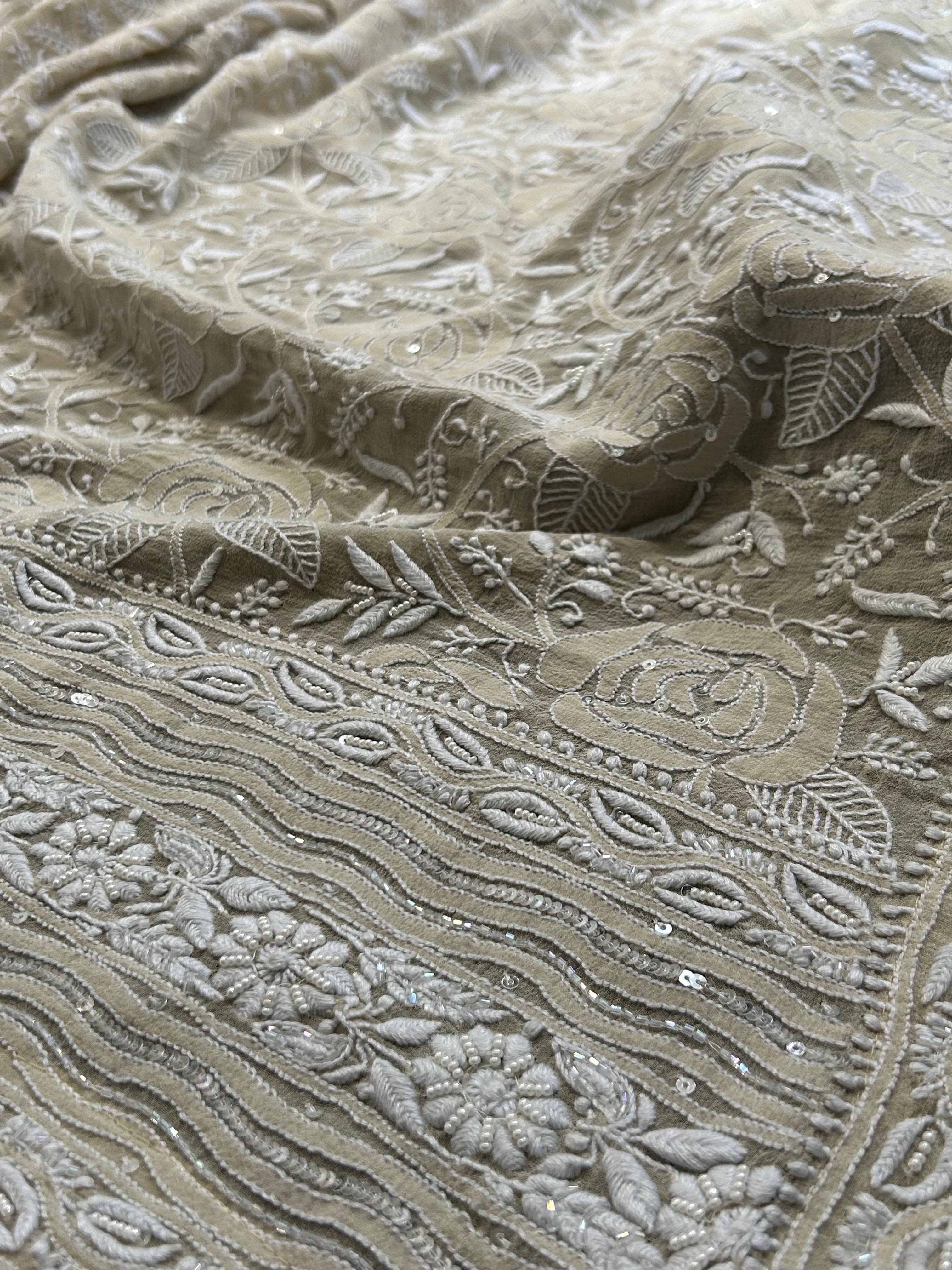 Ivory Georgette Chikankari Dupatta