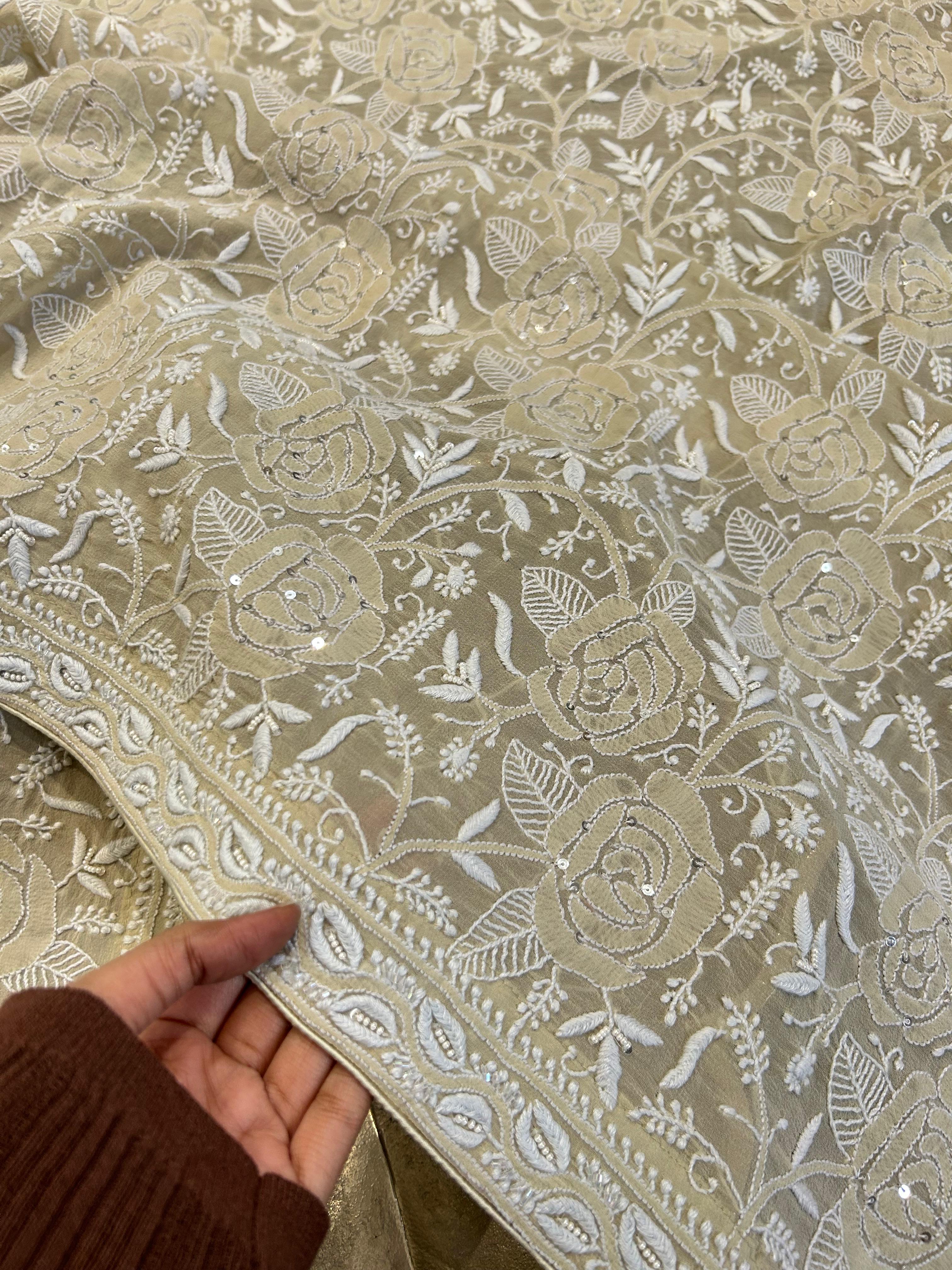 Ivory Georgette Chikankari Dupatta