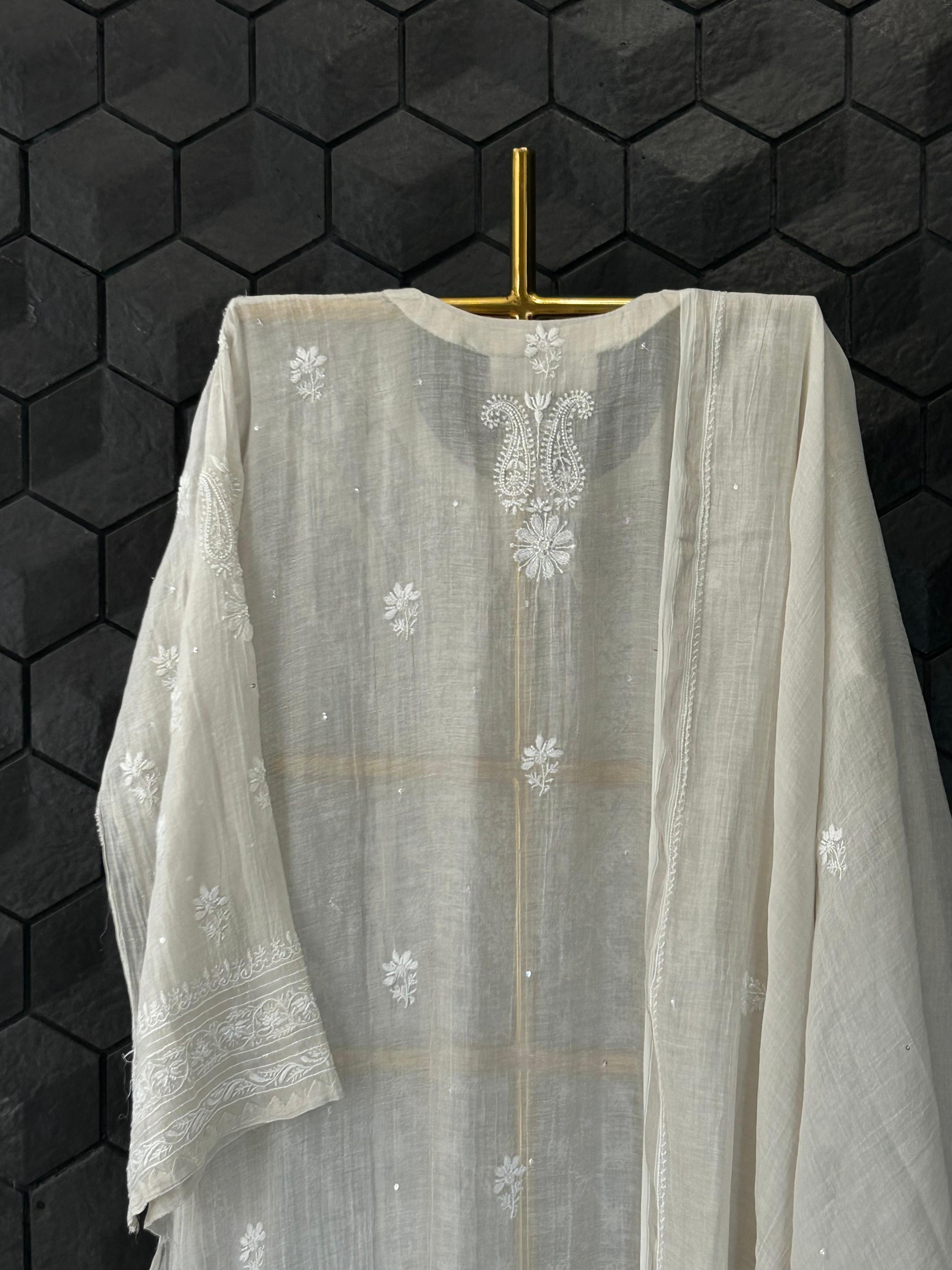 Silver Tissue Chikankari Kurta Set