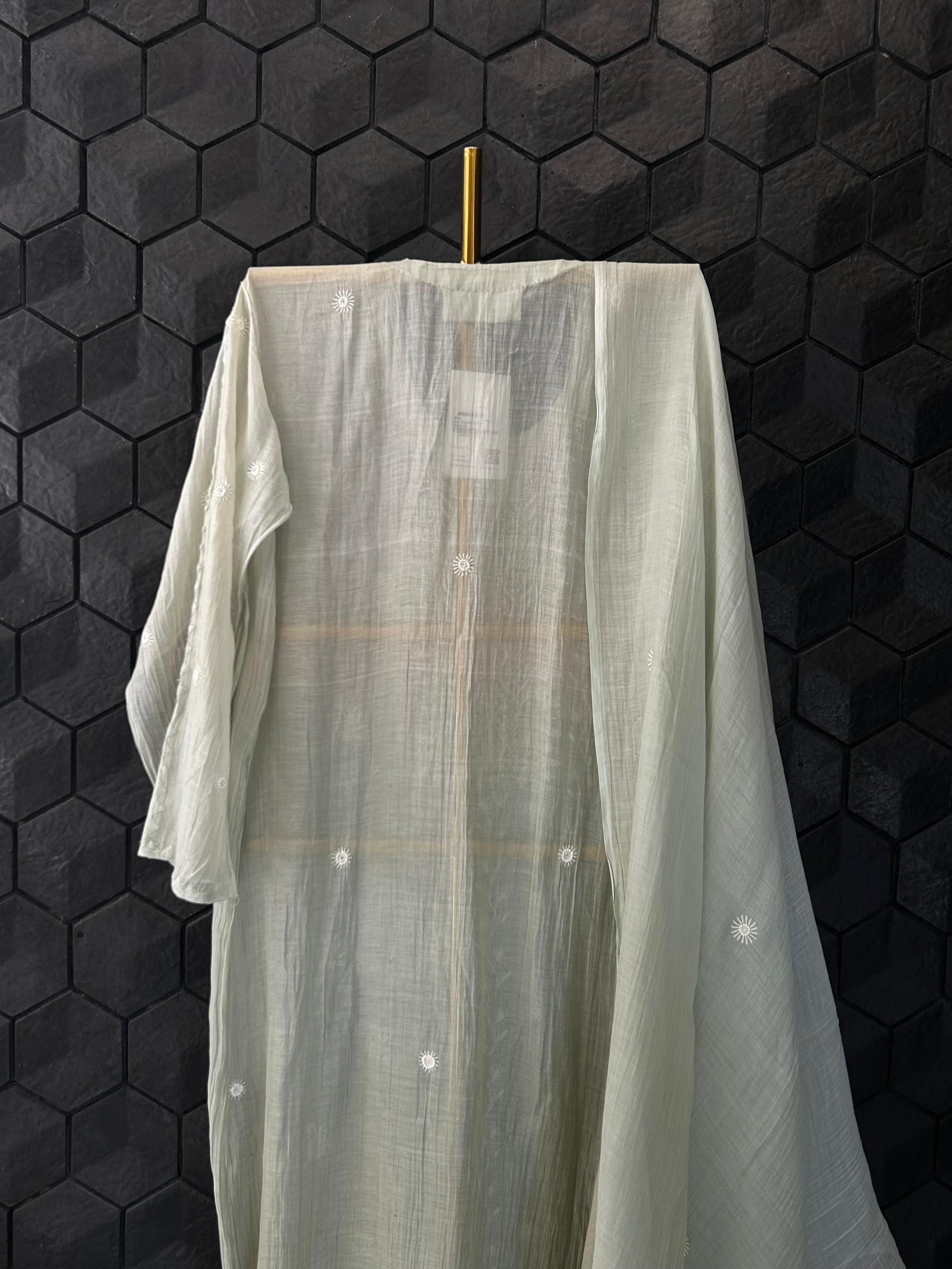 Sage Green Mul Chanderi Chikankari Kurta Set