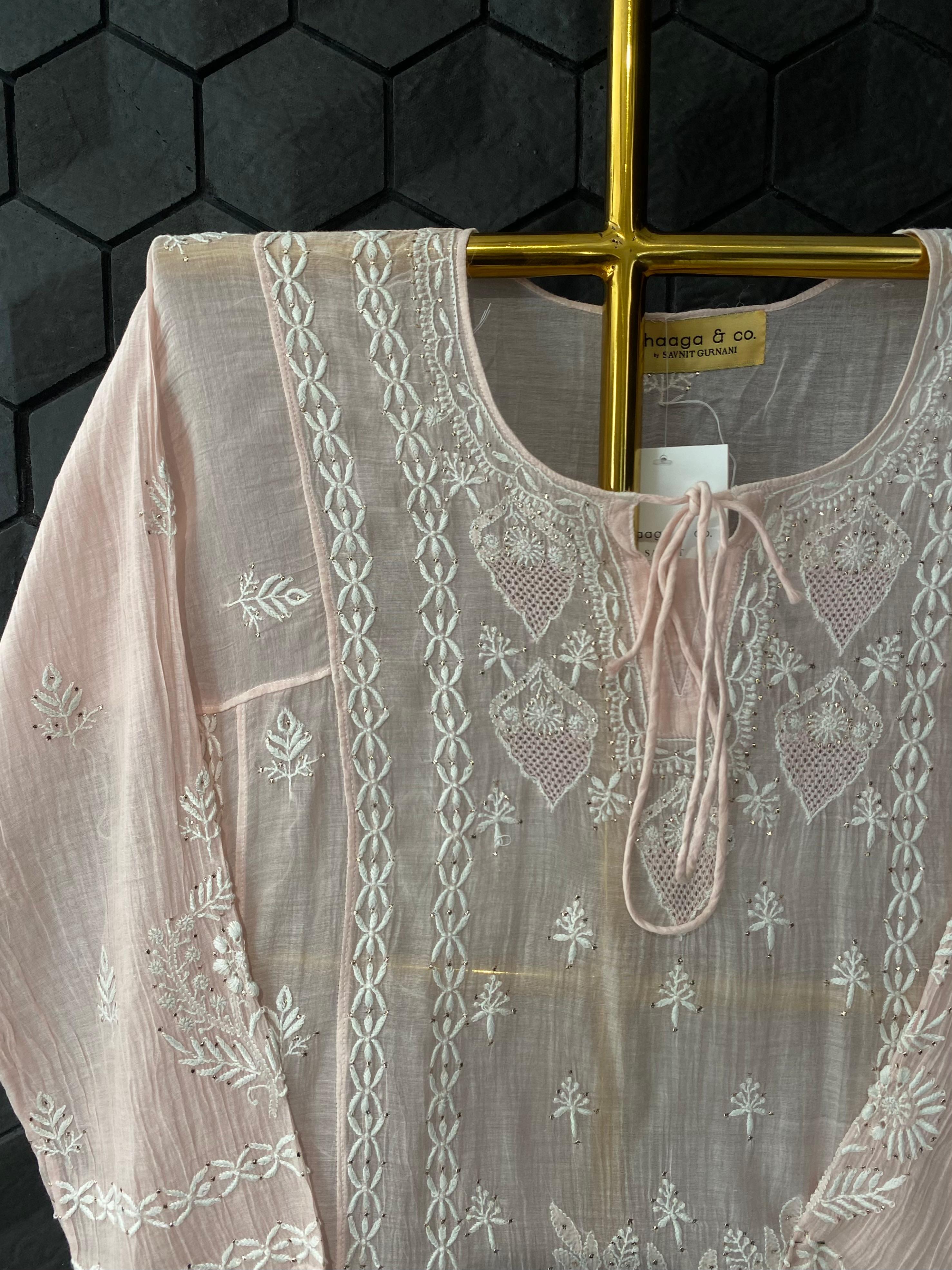 Pink Mul Chanderi Chikankari Mukaish Co-ord Set