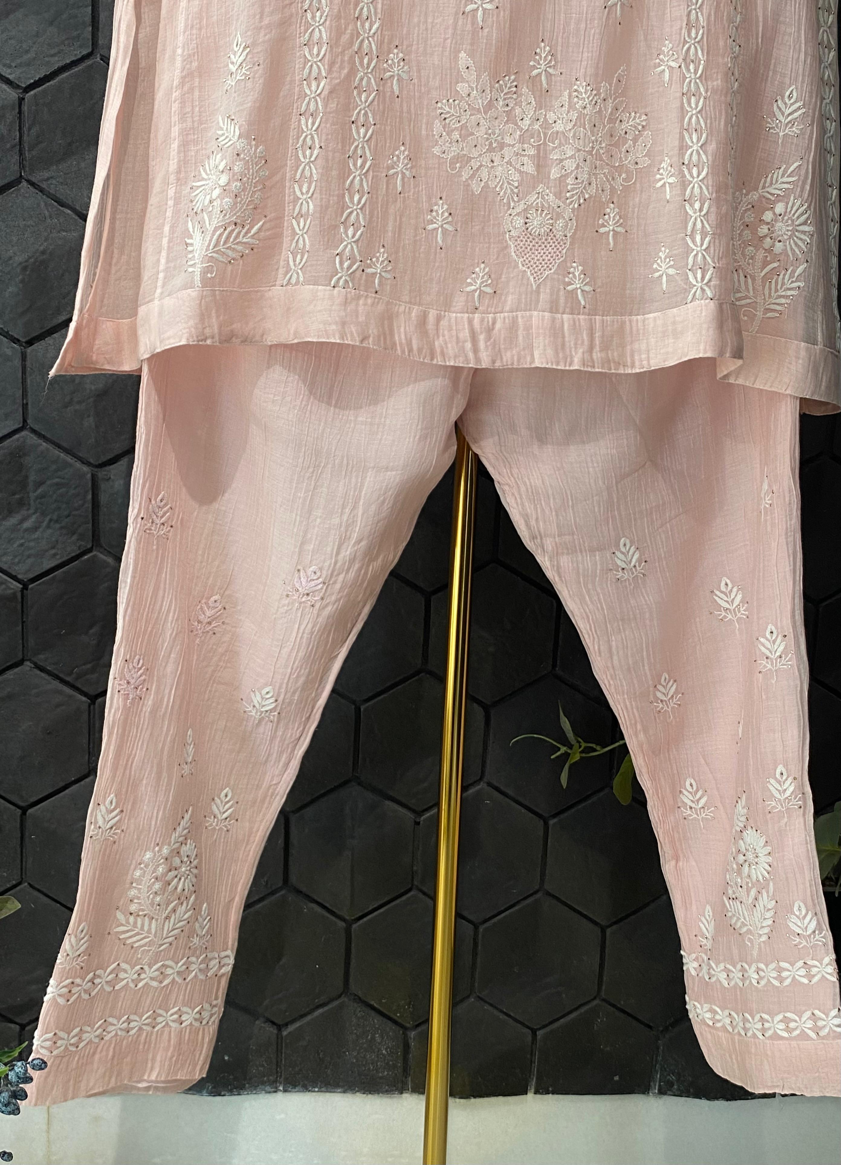 Pink Mul Chanderi Chikankari Mukaish Co-ord Set