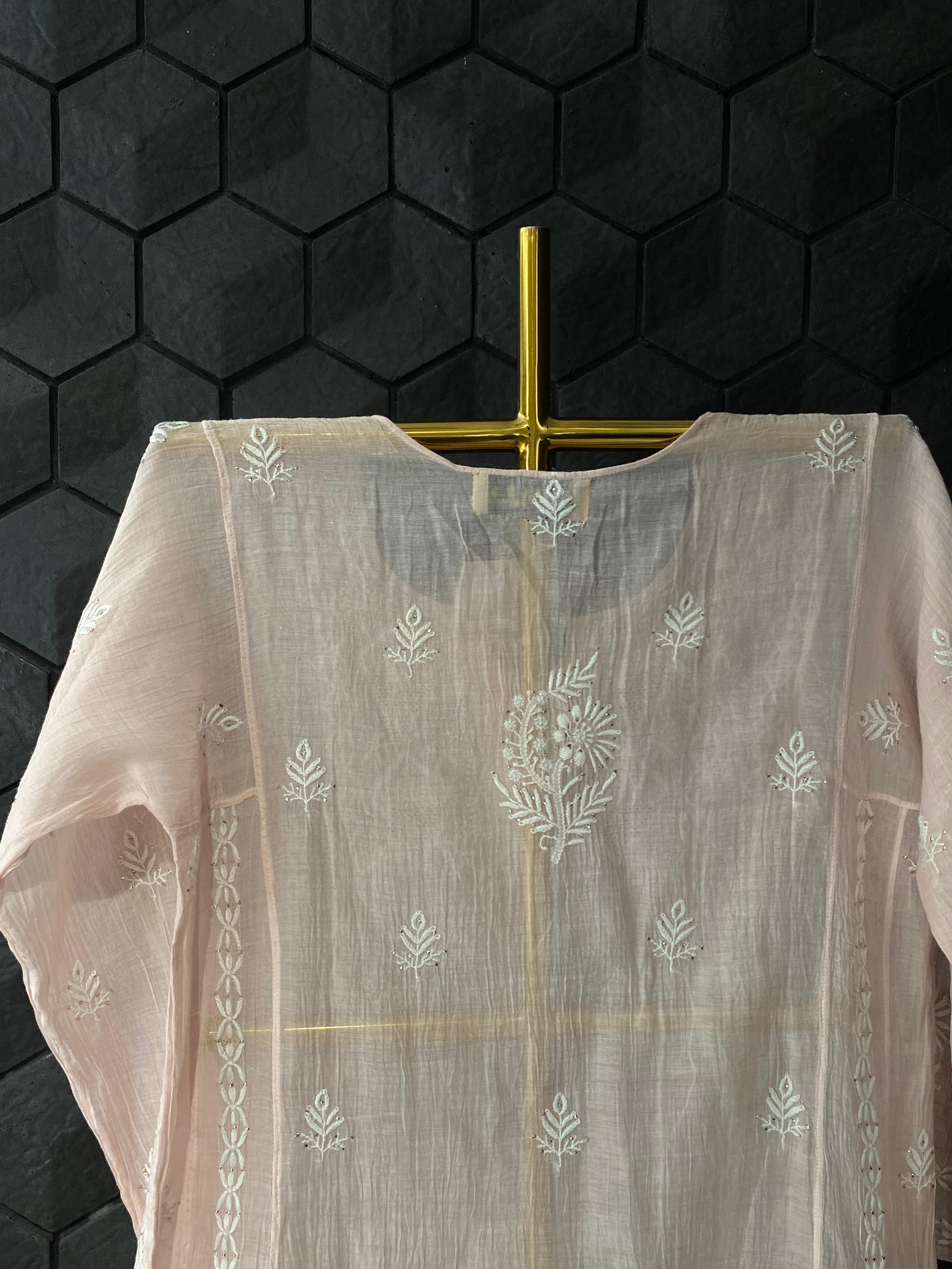 Pink Mul Chanderi Chikankari Mukaish Co-ord Set