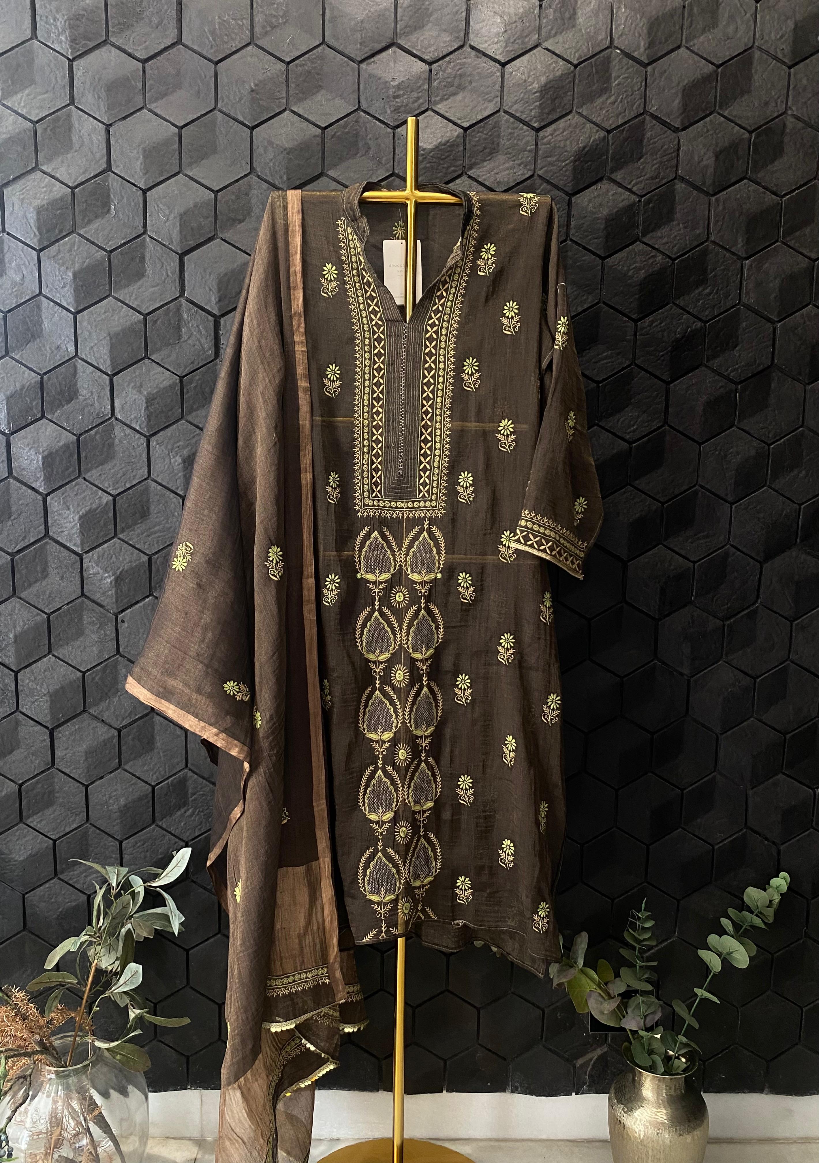 Black Tissue Chanderi Chikankari Kurta Set