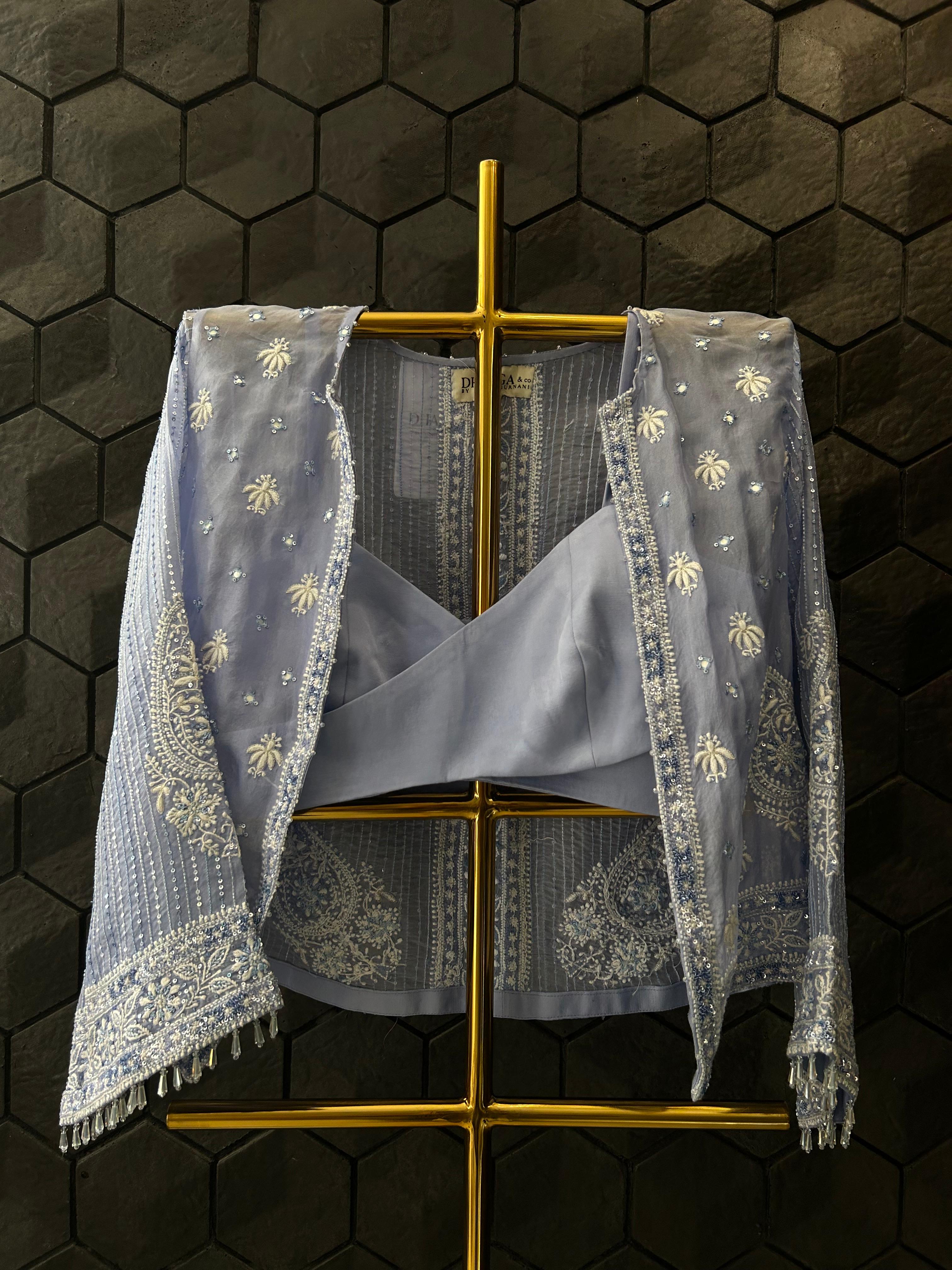 Purple organza chikankari Co-ord sets