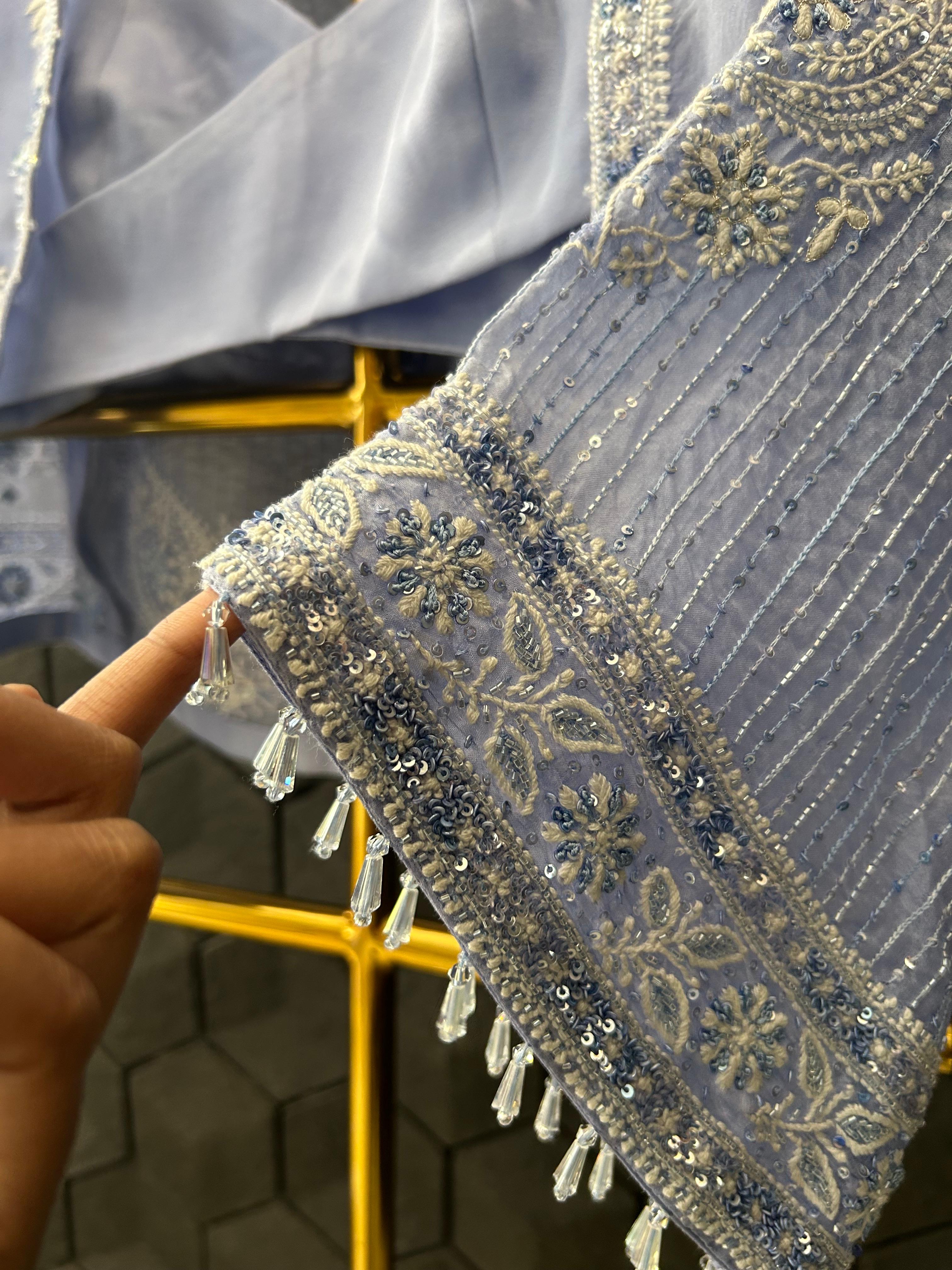 Purple organza chikankari Co-ord sets