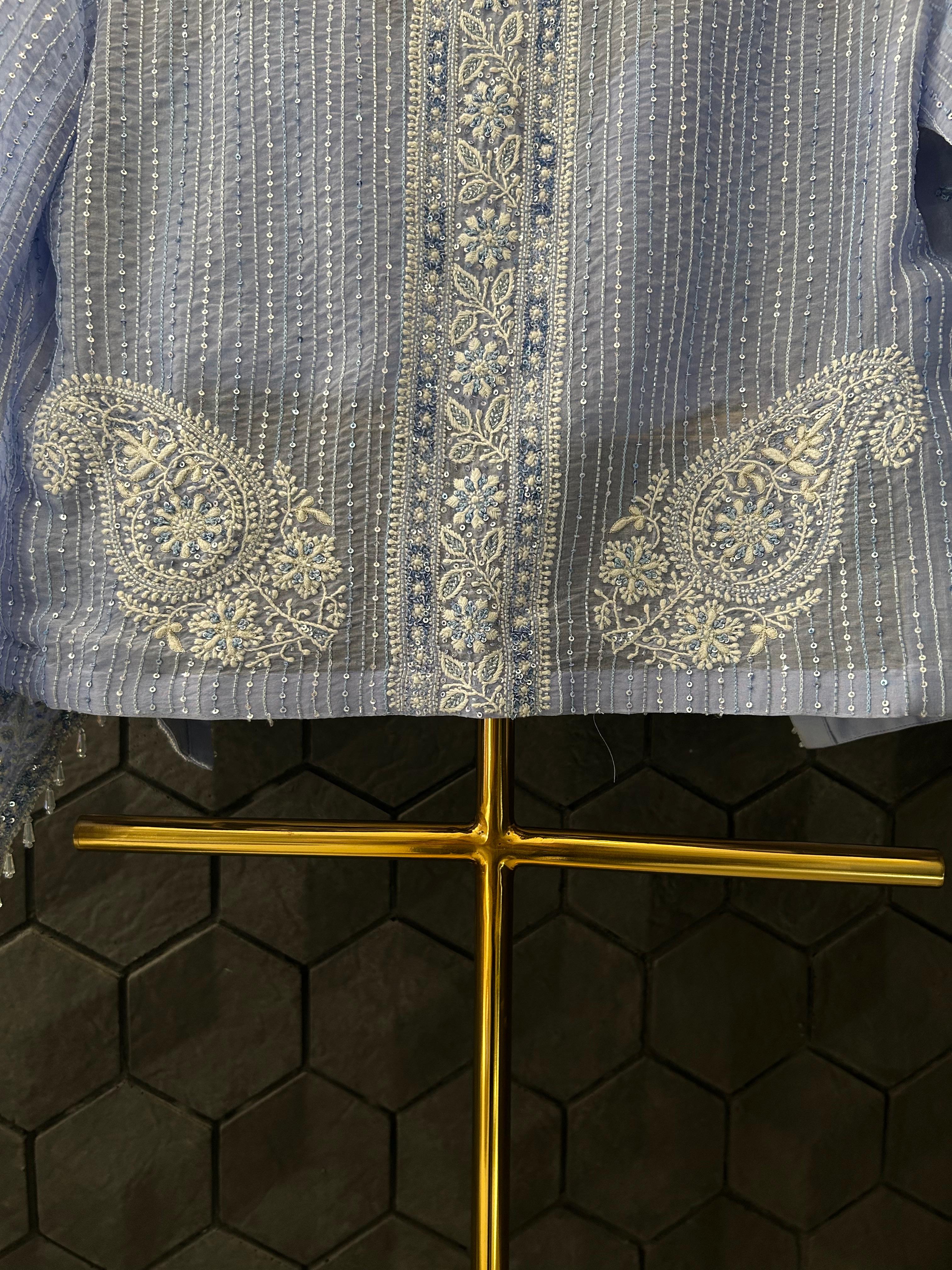 Purple organza chikankari Co-ord sets