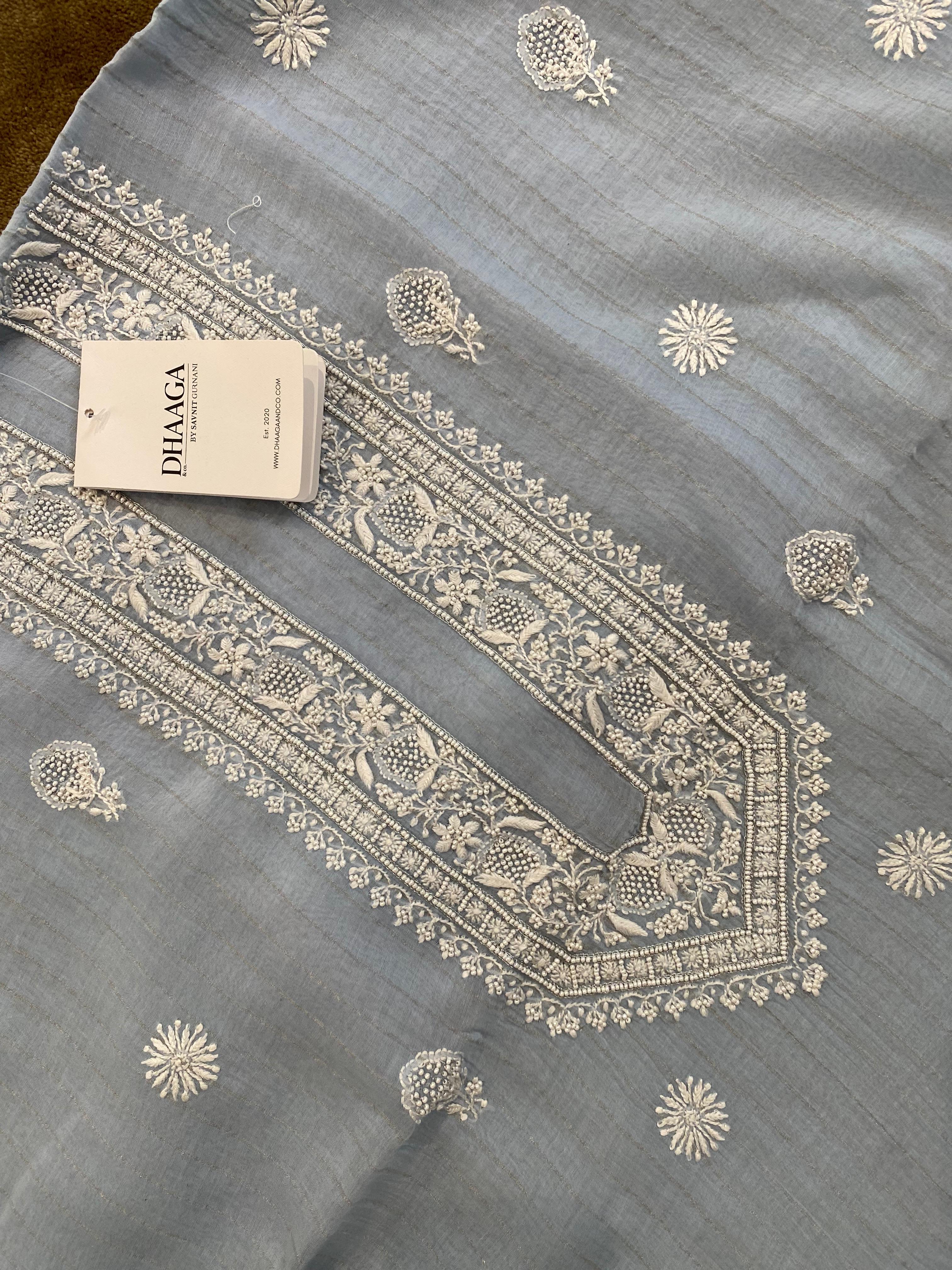 Blue mens chanderi chikankari kurta
