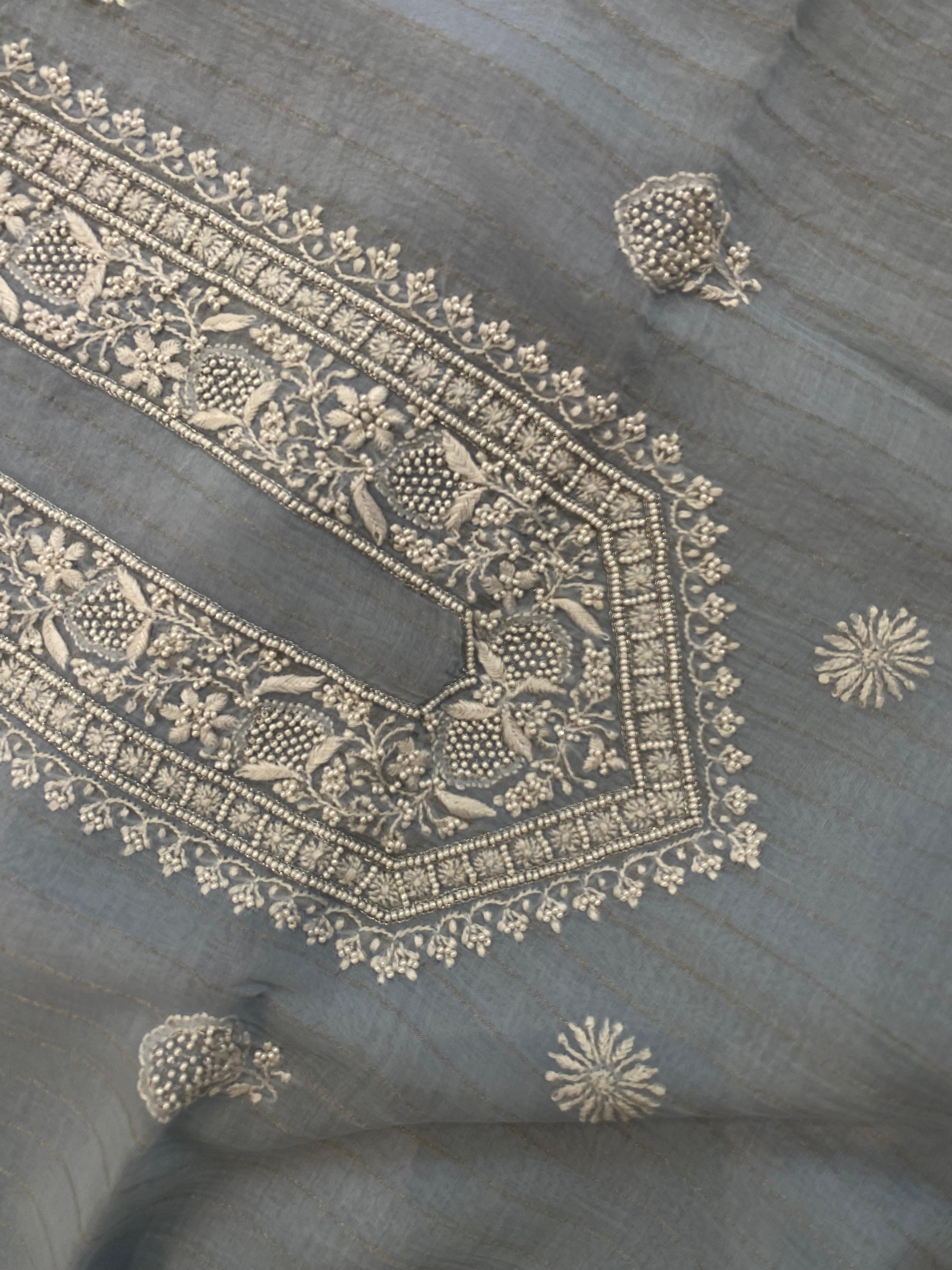 Blue mens chanderi chikankari kurta