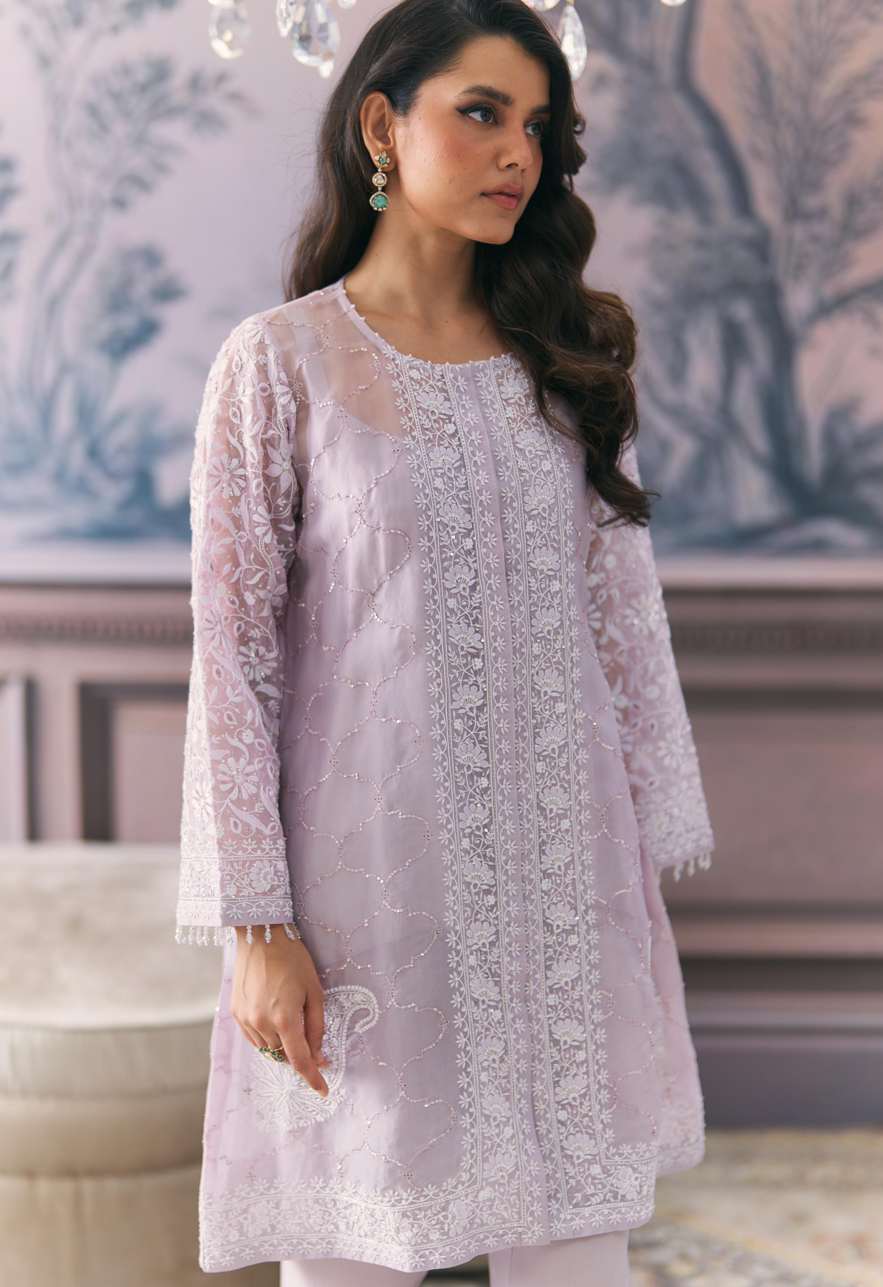 Mauve Organza Chikankari Co-Ord Set