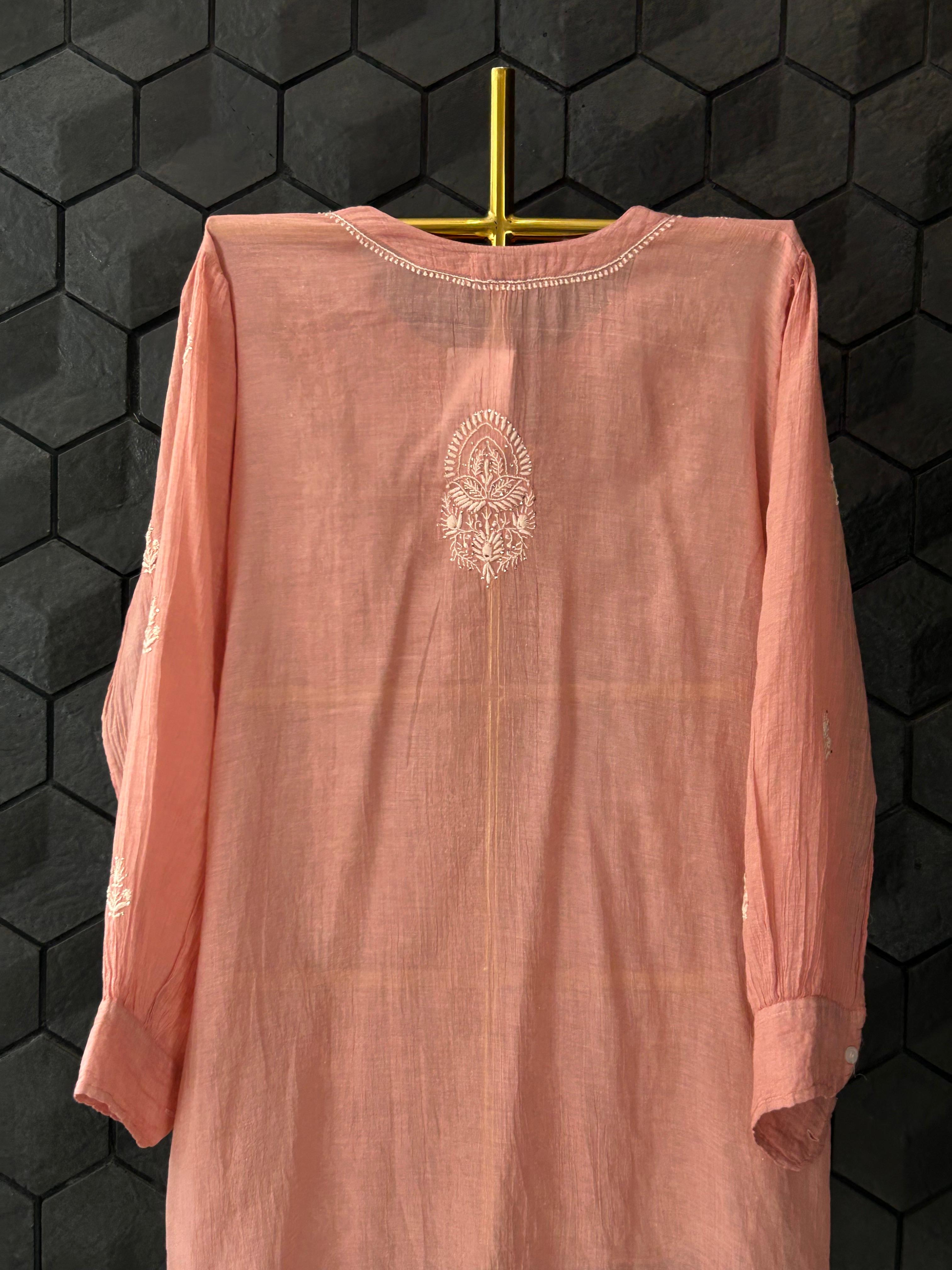 Peach Silver Tissue Chikankari Co-ord set