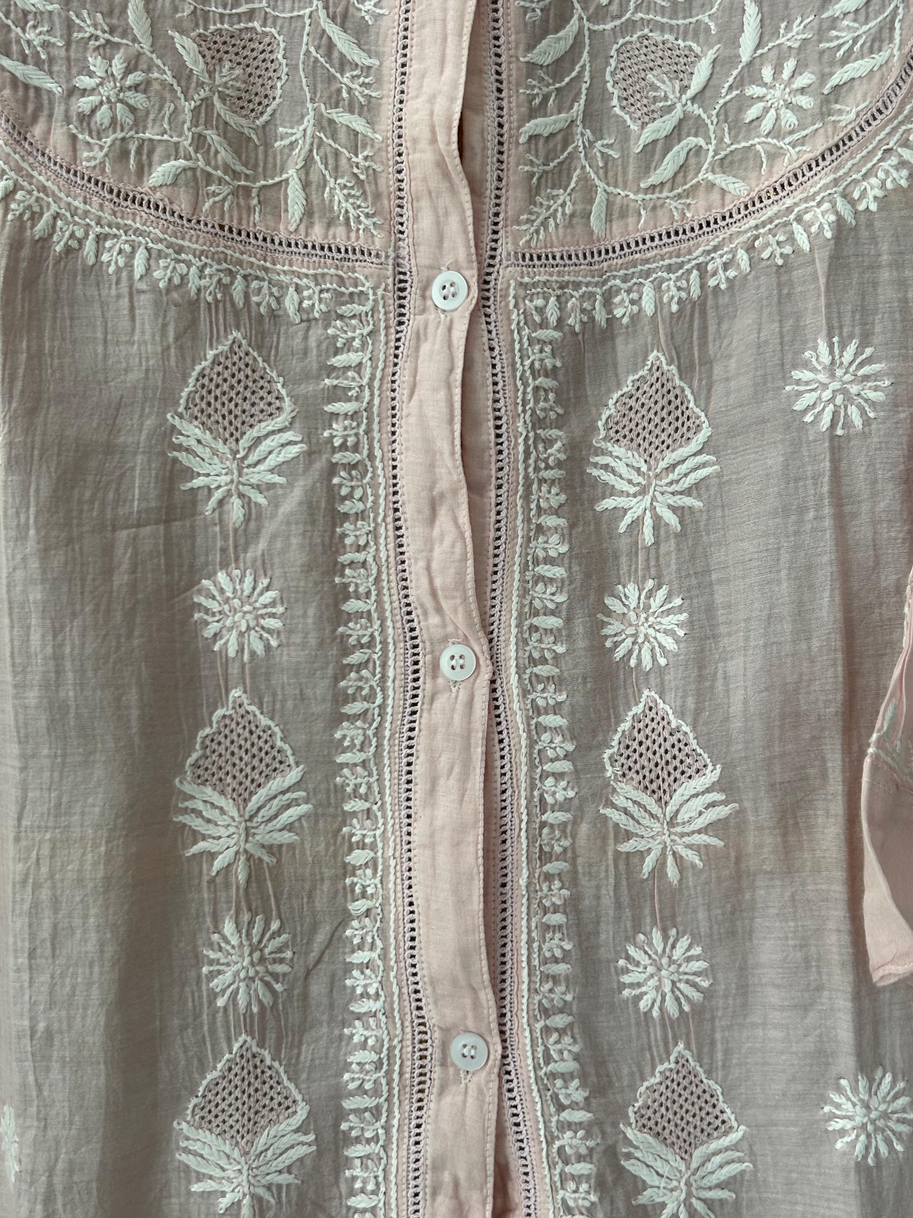 Pink Mul Chanderi Chikankari Co-ord set