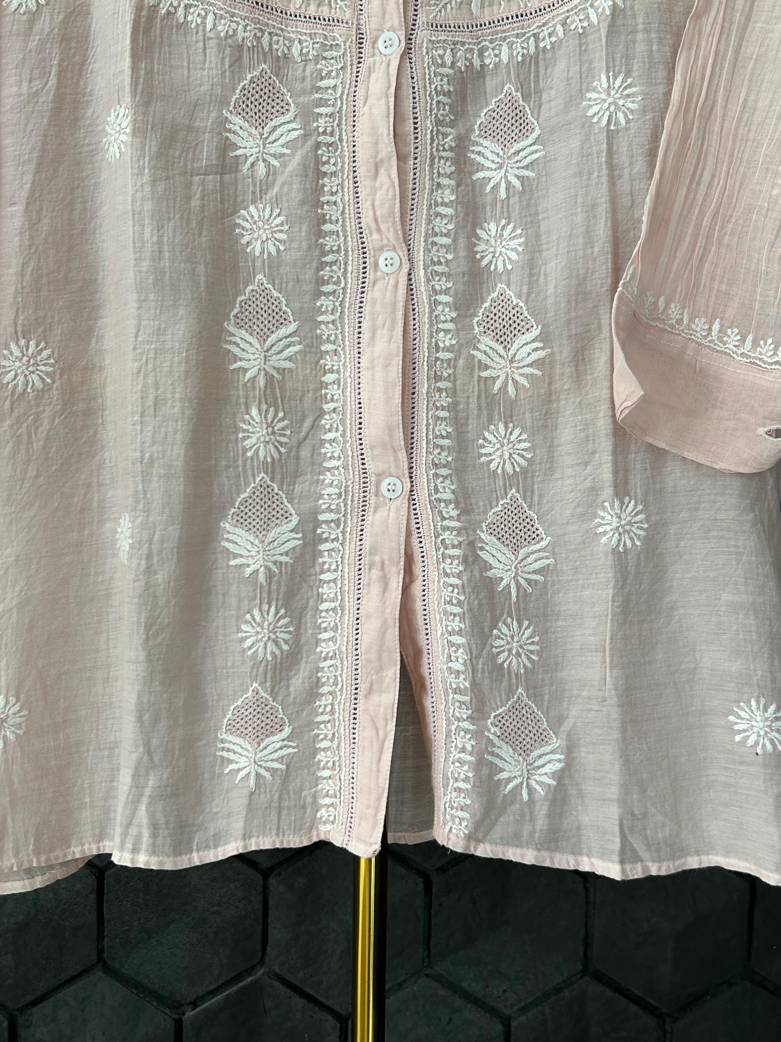 Pink Mul Chanderi Chikankari Co-ord set