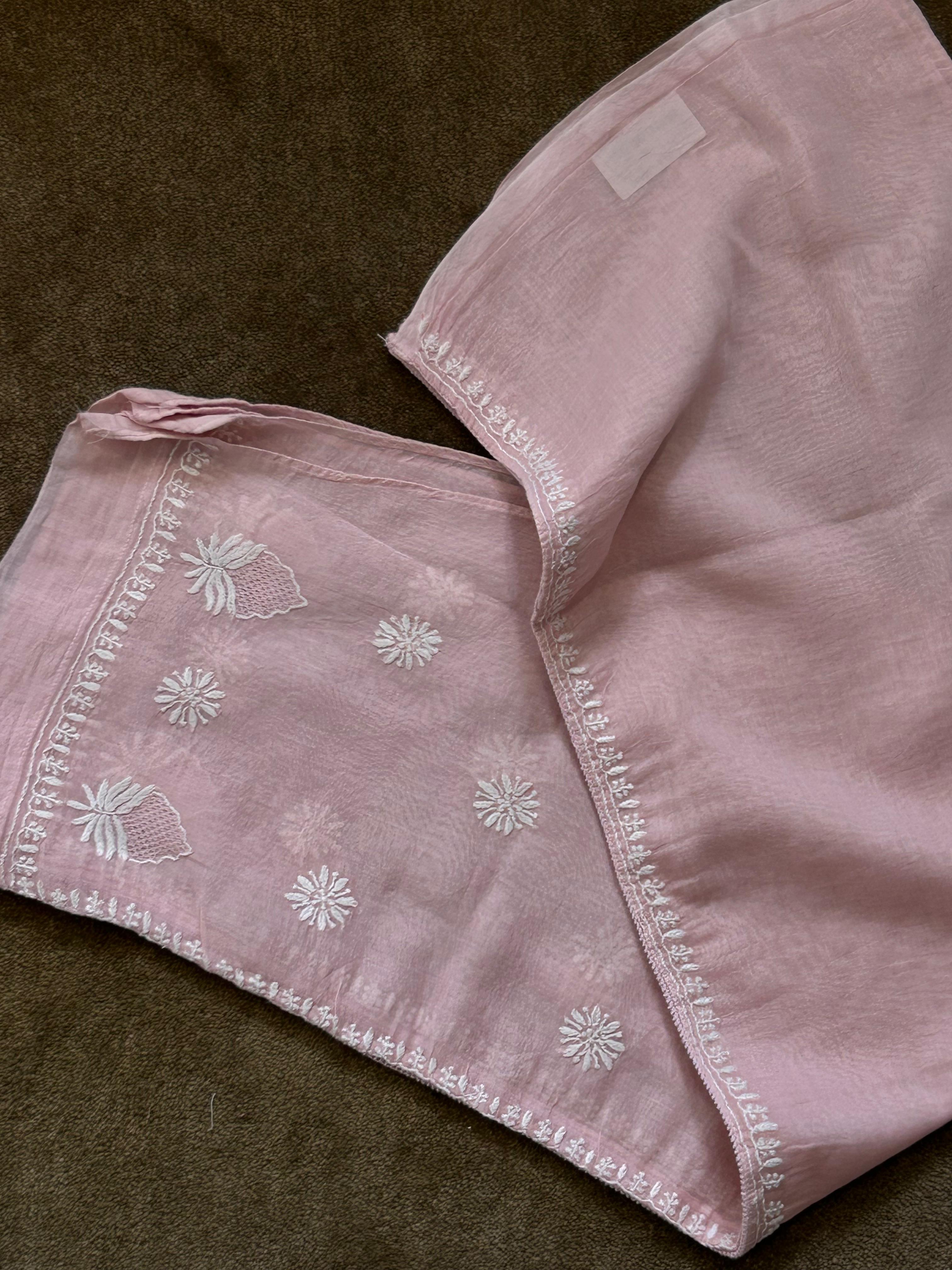 Pink Mul Chanderi Chikankari Co-ord set