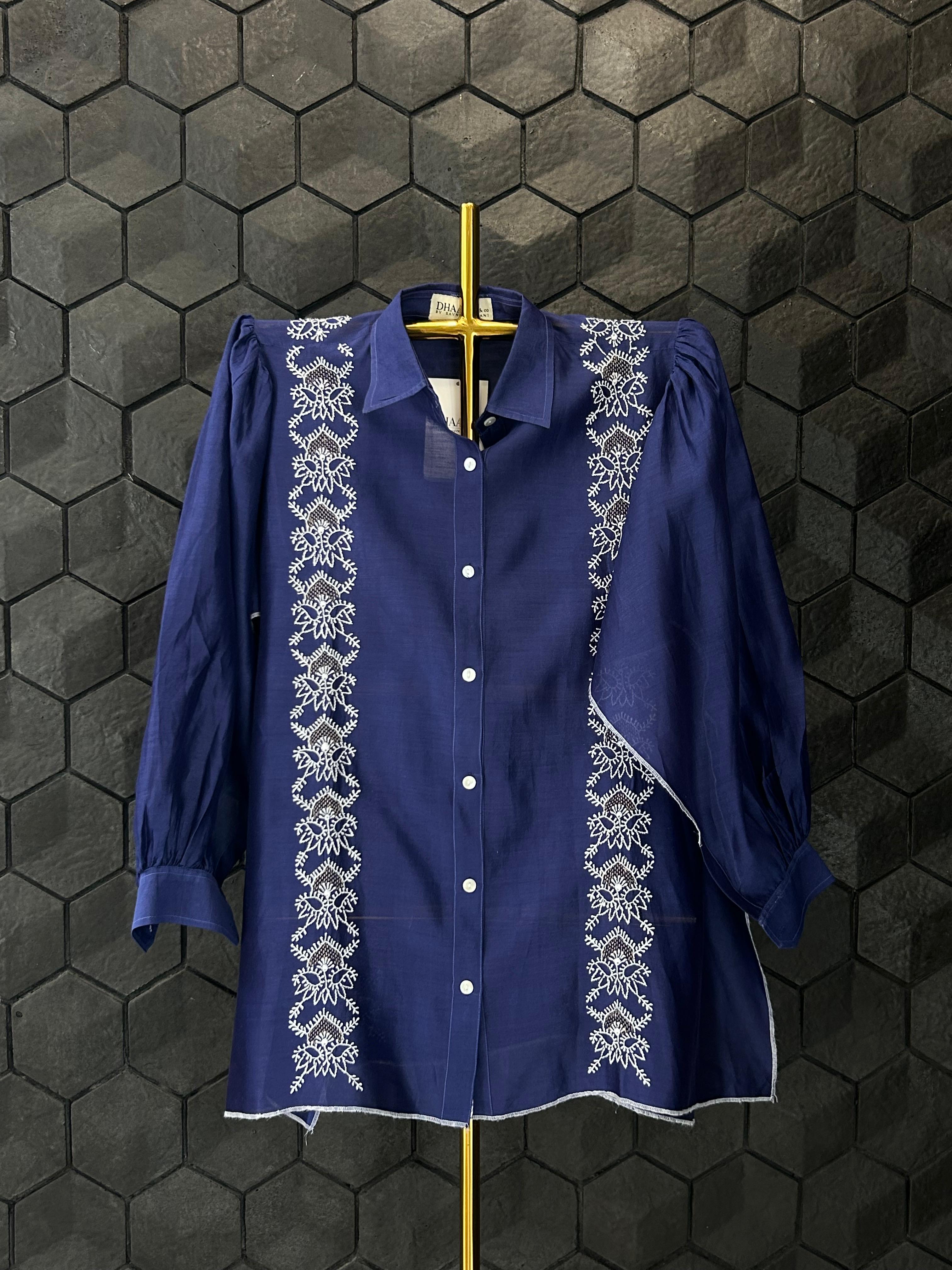 Royal Blue Chanderi Chikankari Shirt