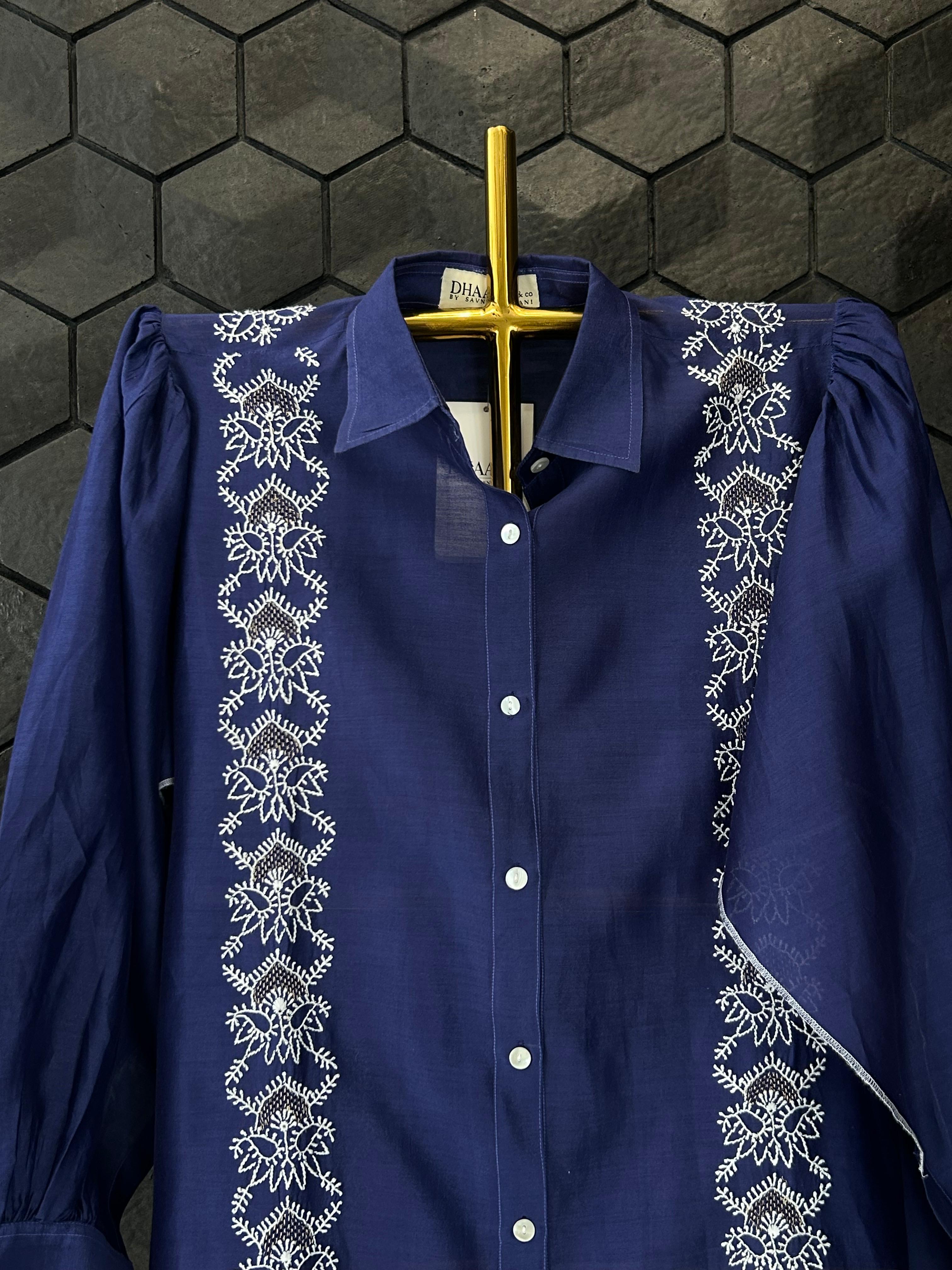 Royal Blue Chanderi Chikankari Shirt