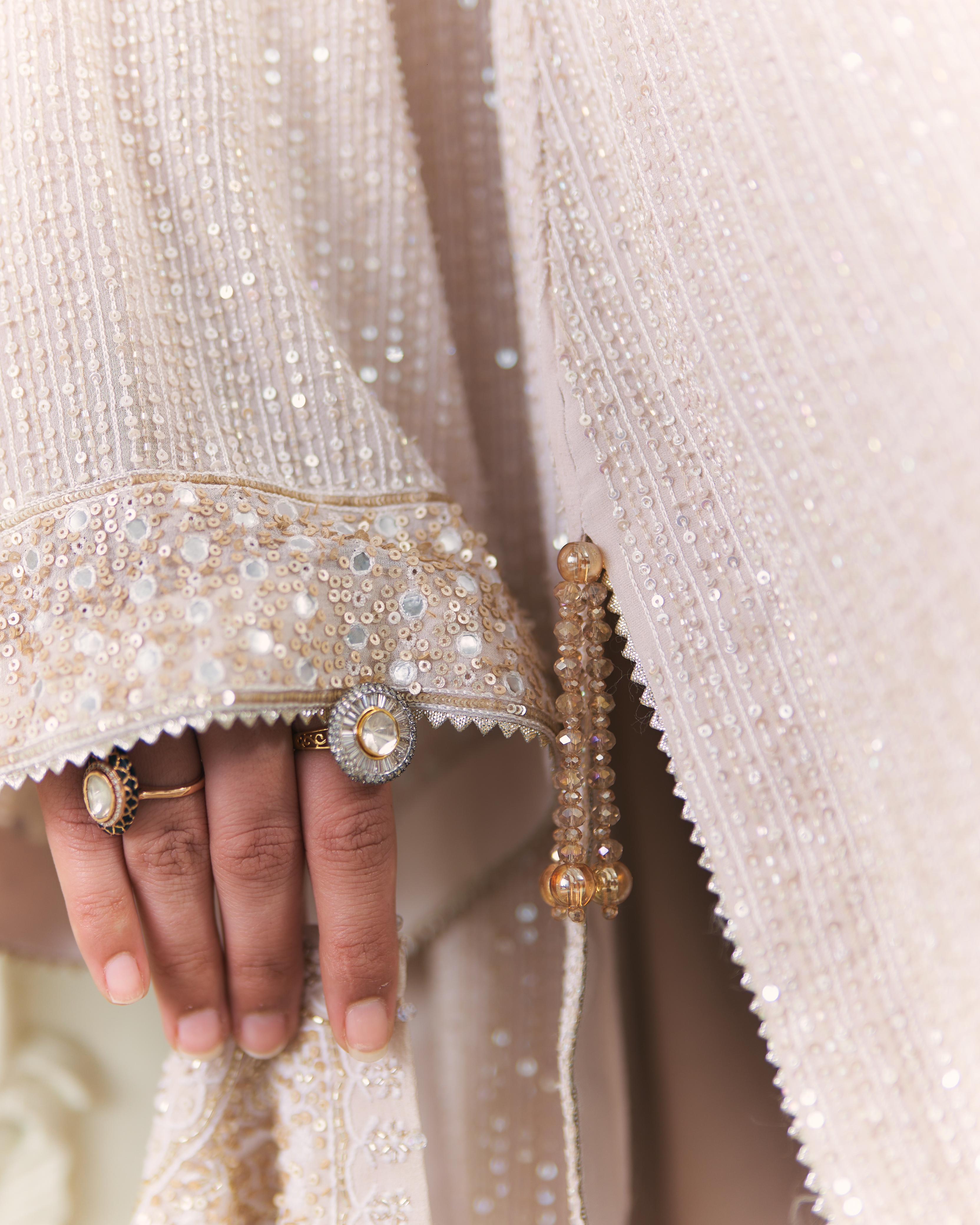 Ivory and Gold Chikankari Statement Heavy Dupatta Set