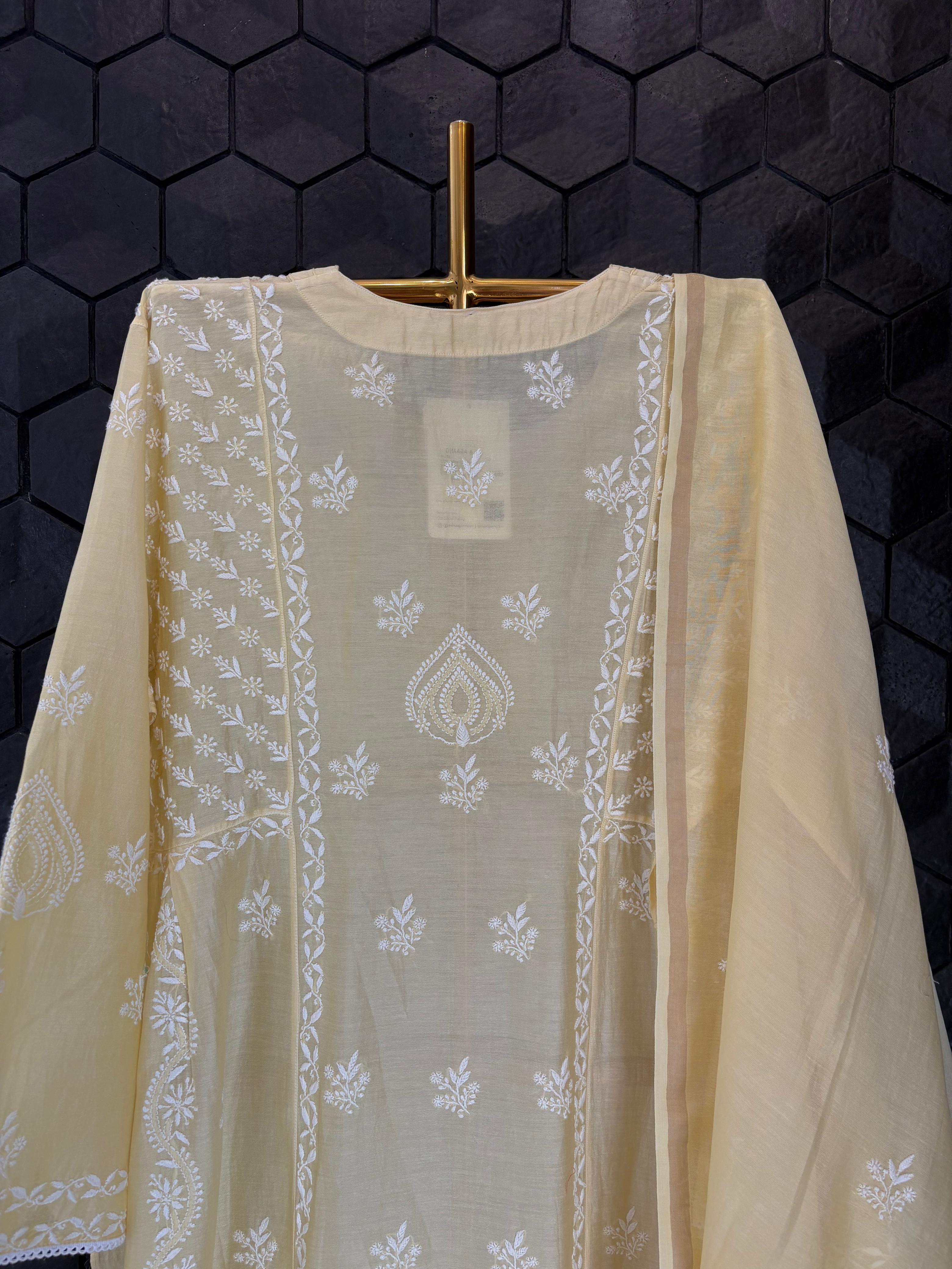 Light Yellow Chanderi Chikankari Kurta Set