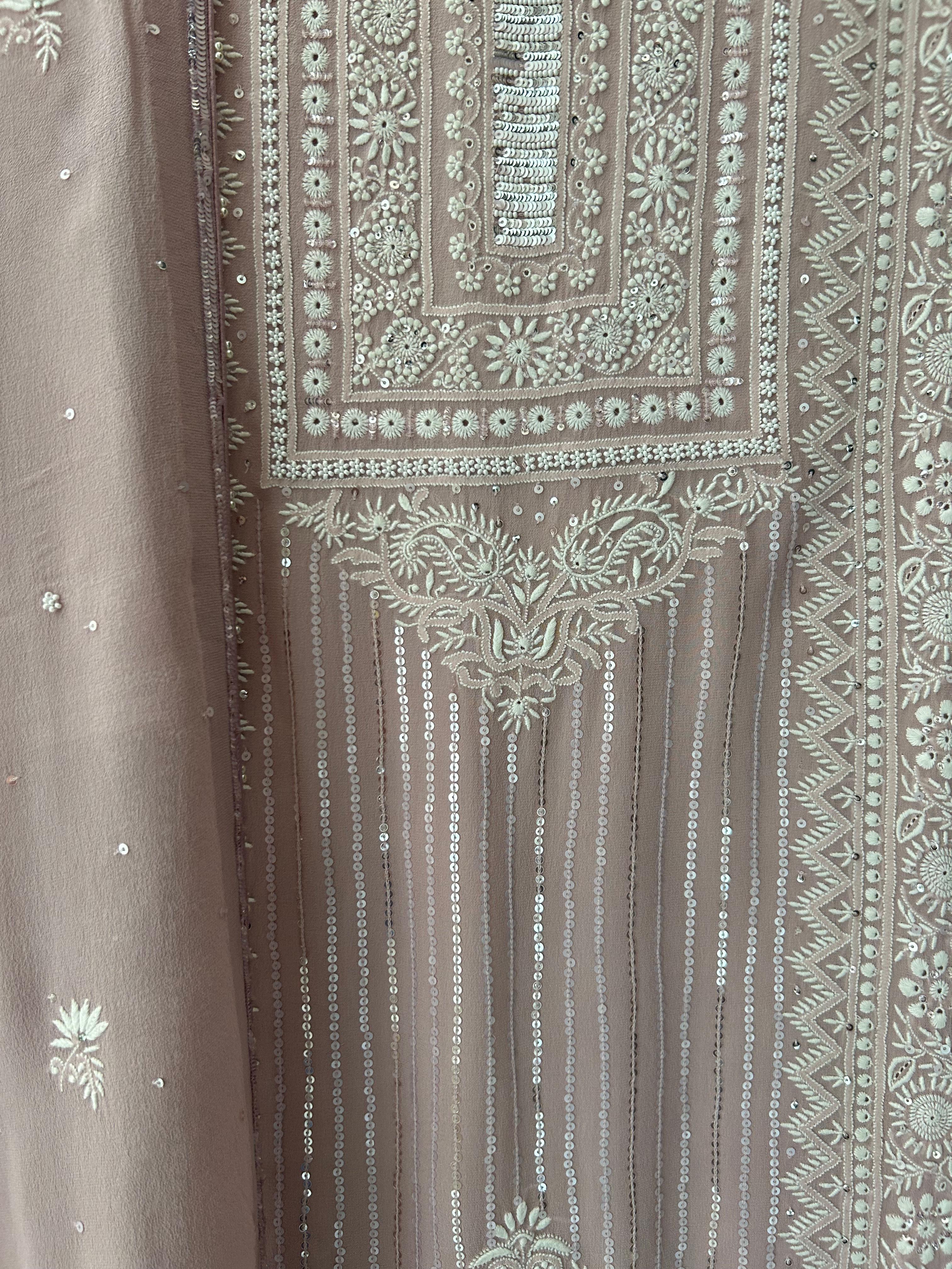 Onion pink georgette chikankari kurta set