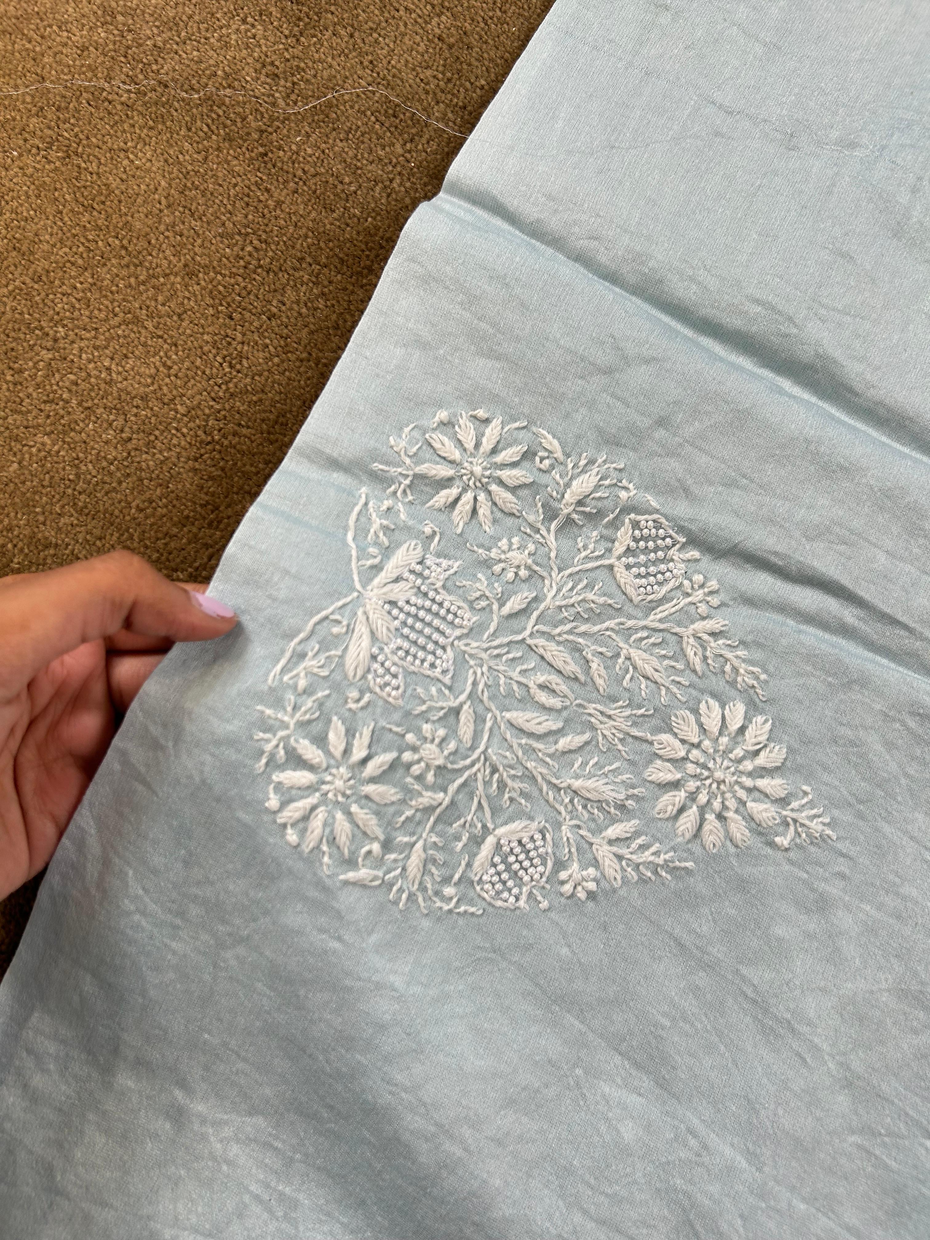 Blue Chanderi Chikankari mens kurta