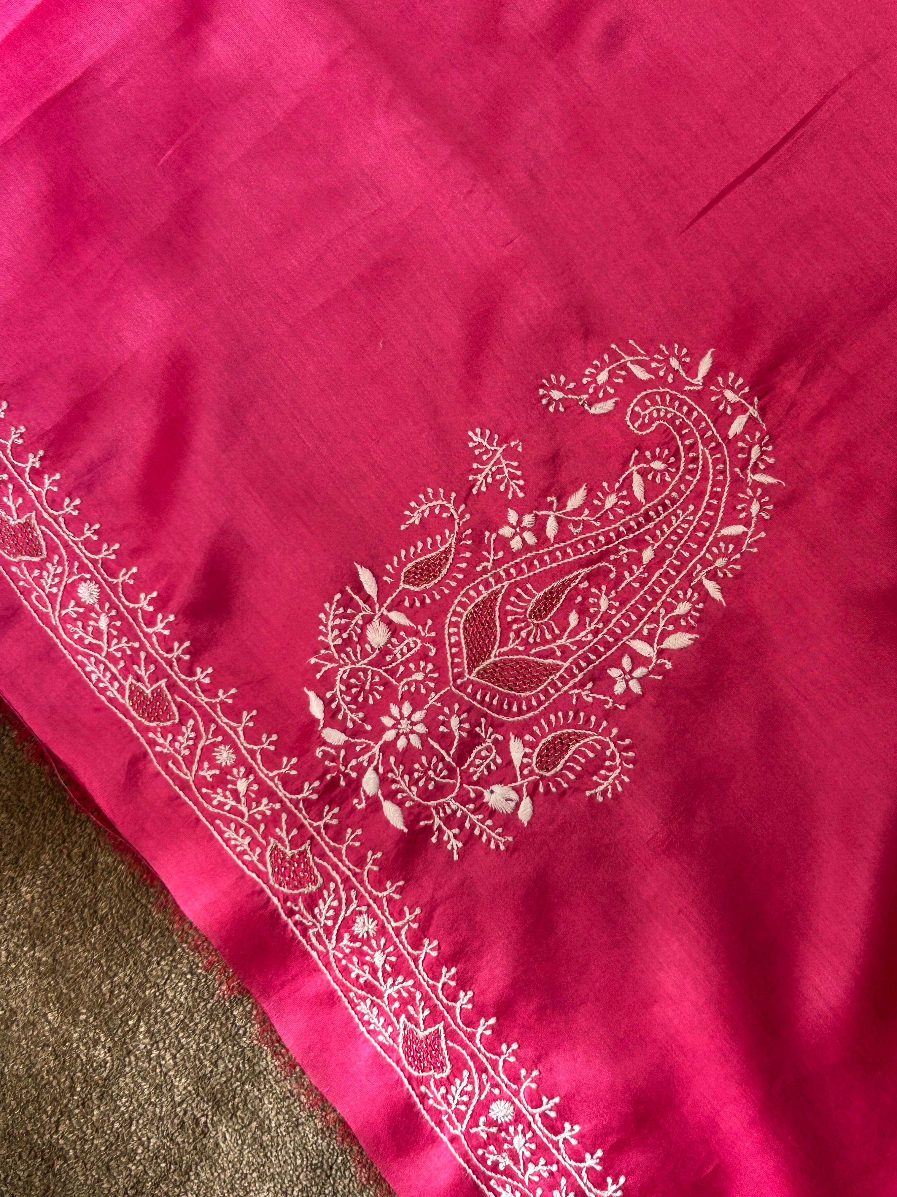 Magenta Chanderi Chikankari angarkha set