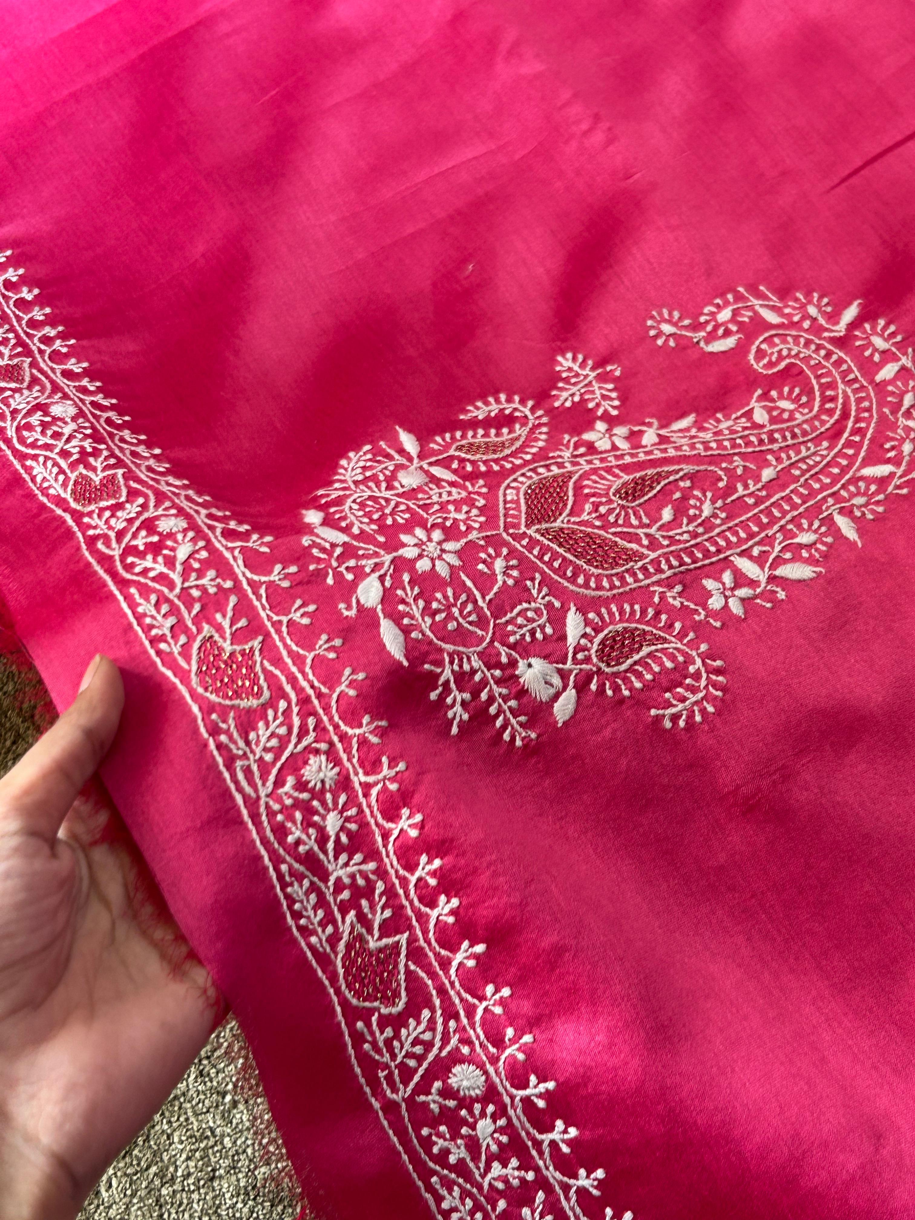 Magenta Chanderi Chikankari angarkha set