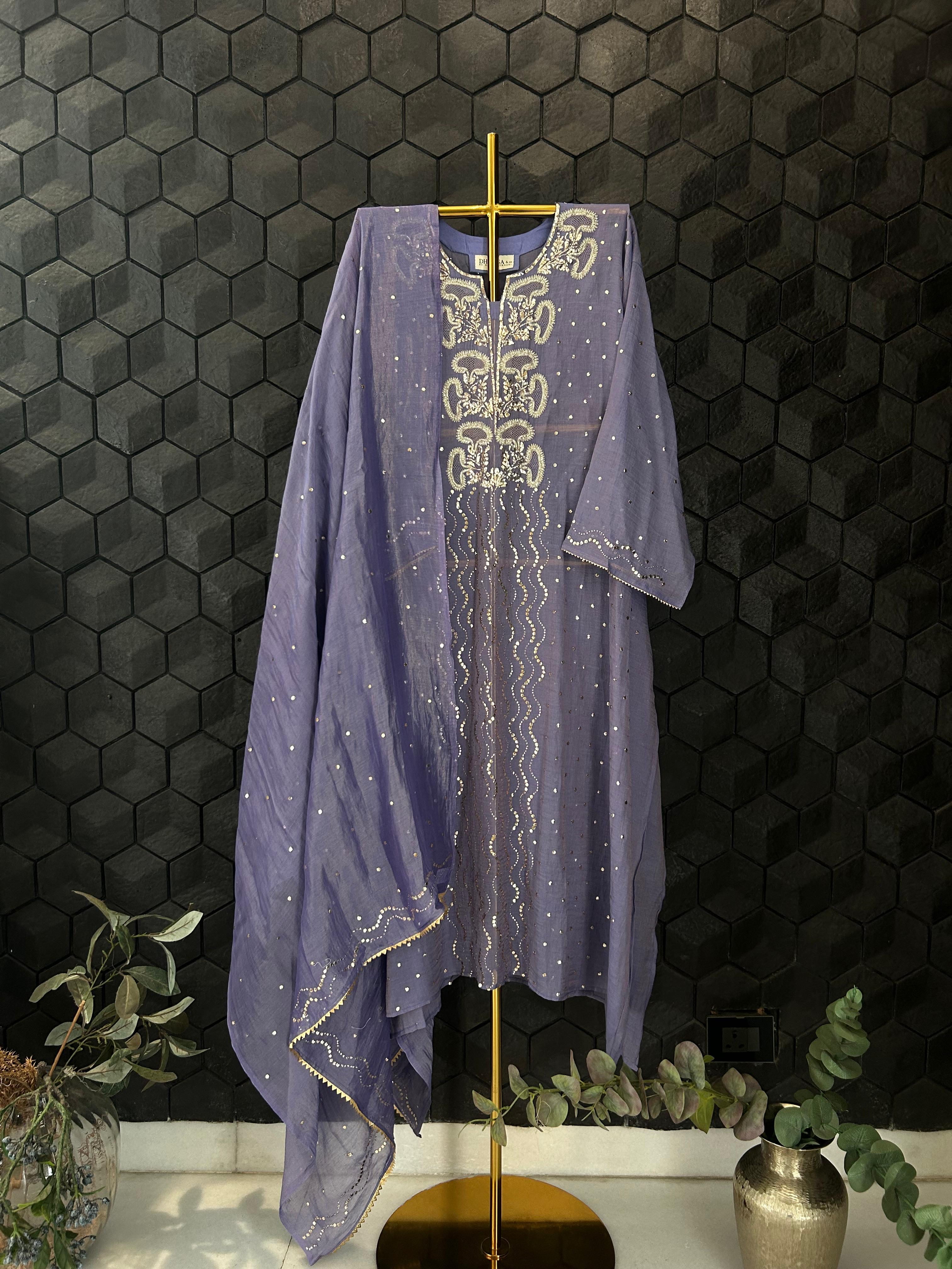 Purple tissue mukaish kurta set