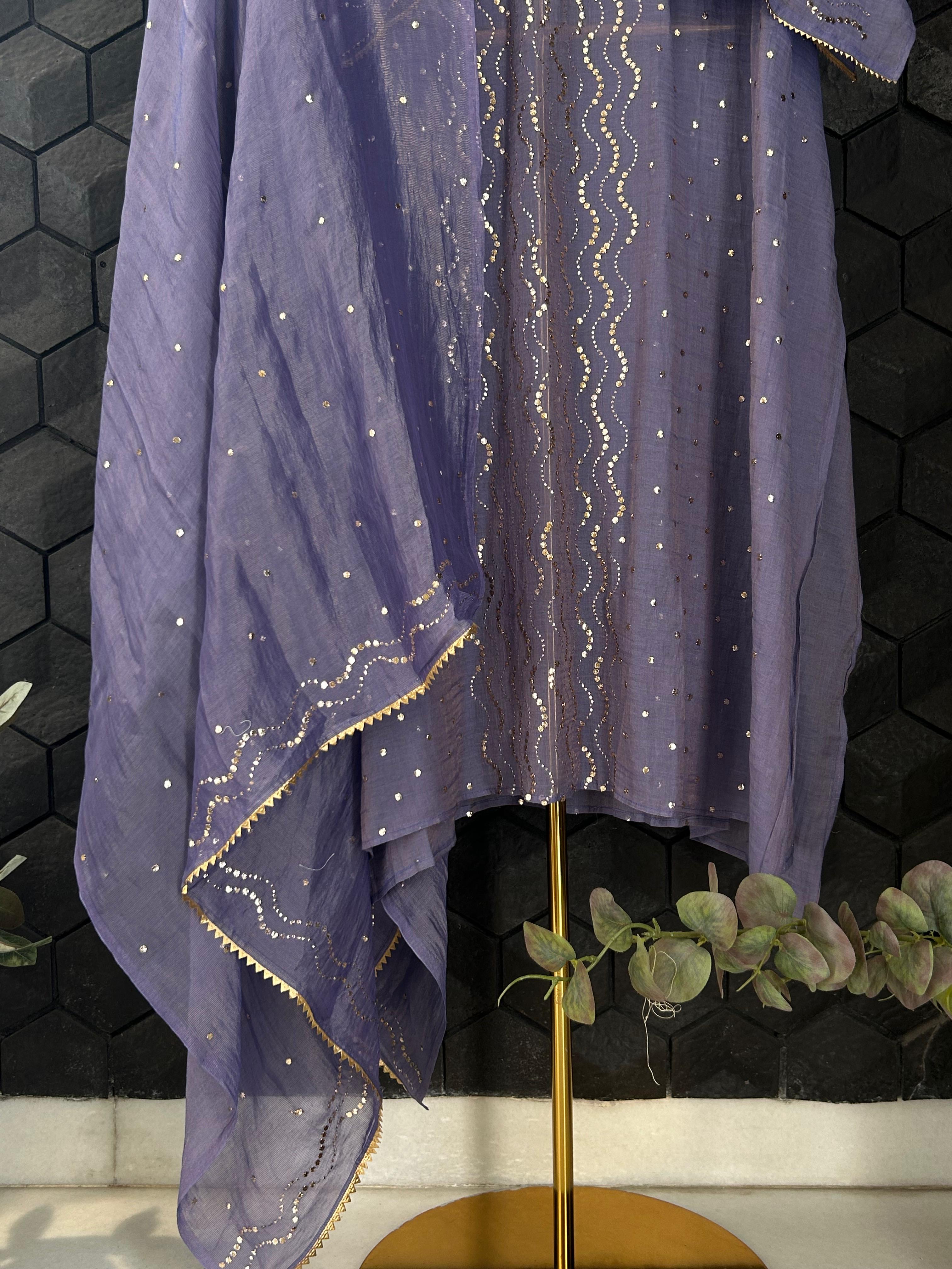 Purple tissue mukaish kurta set