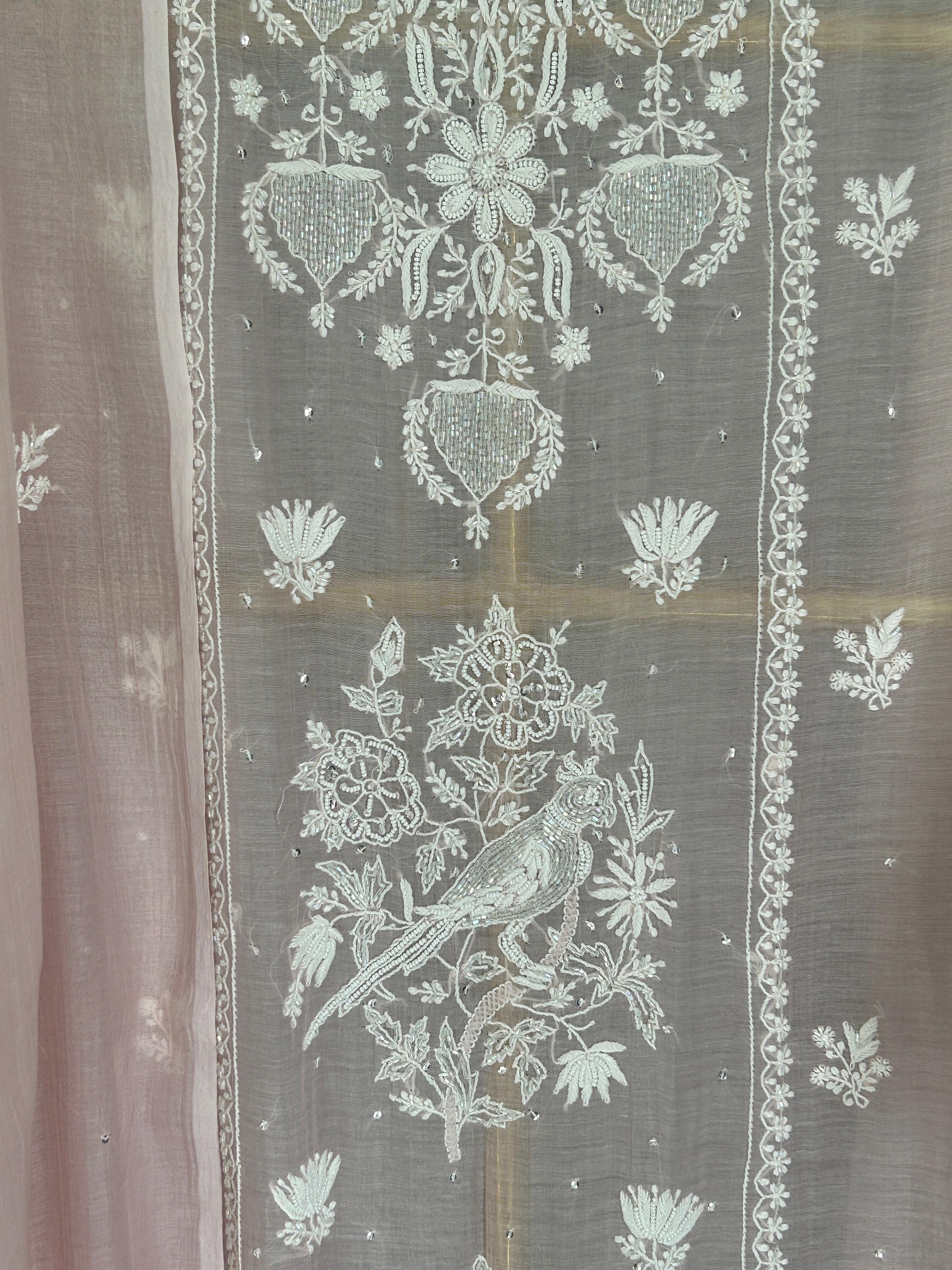 Pink mul chanderi chikankari kurta set
