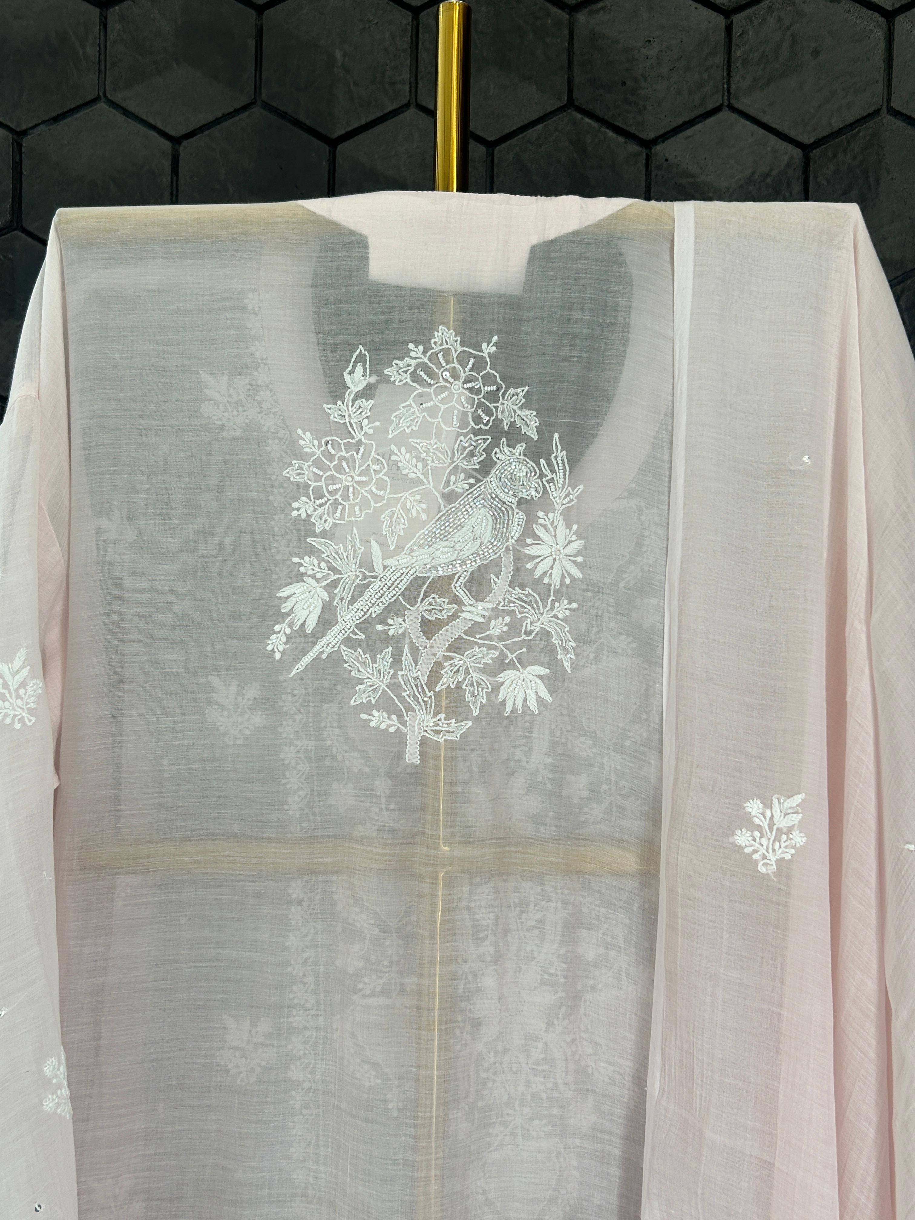 Pink mul chanderi chikankari kurta set