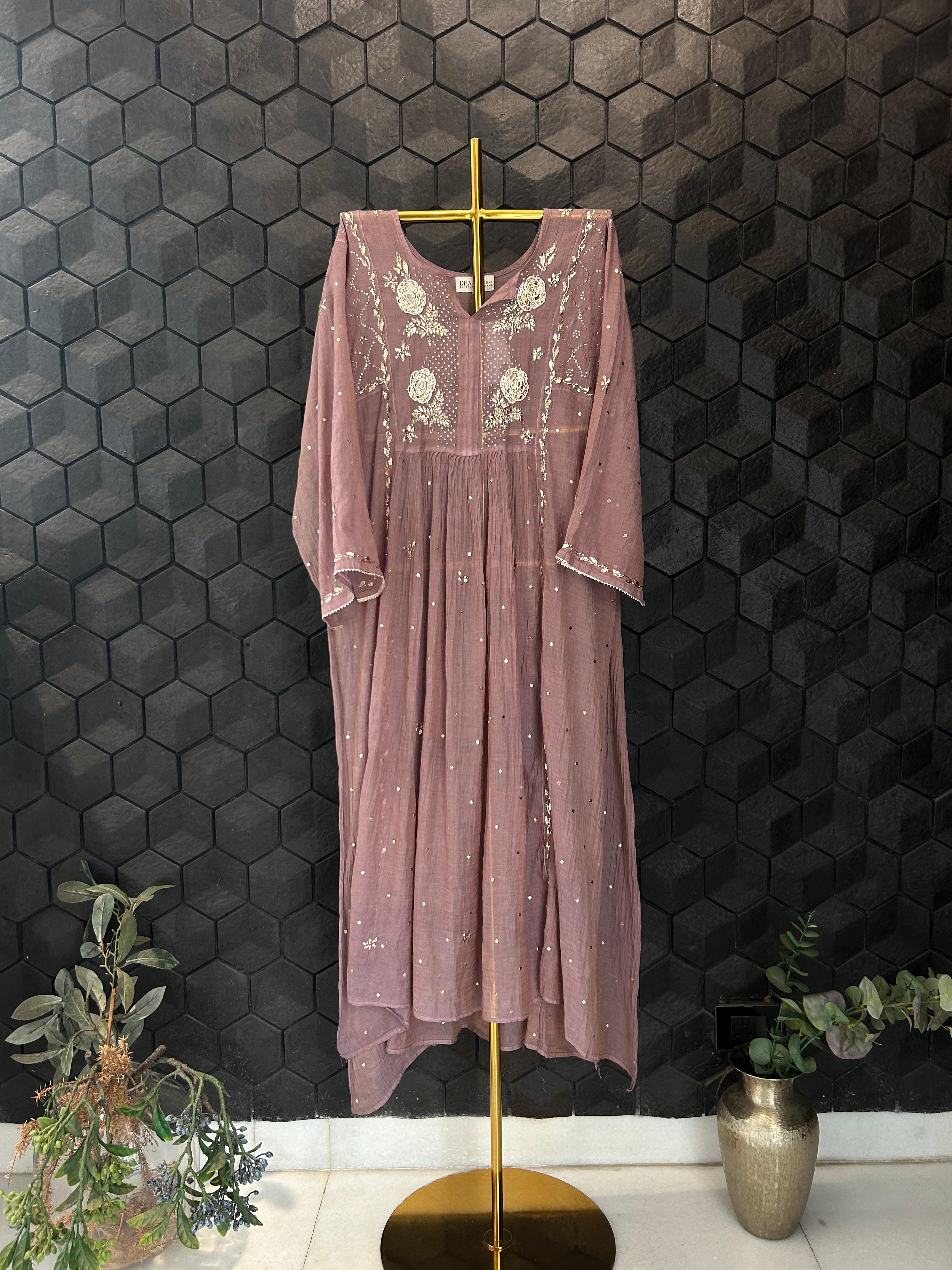 Purple tissue mukaish kurta