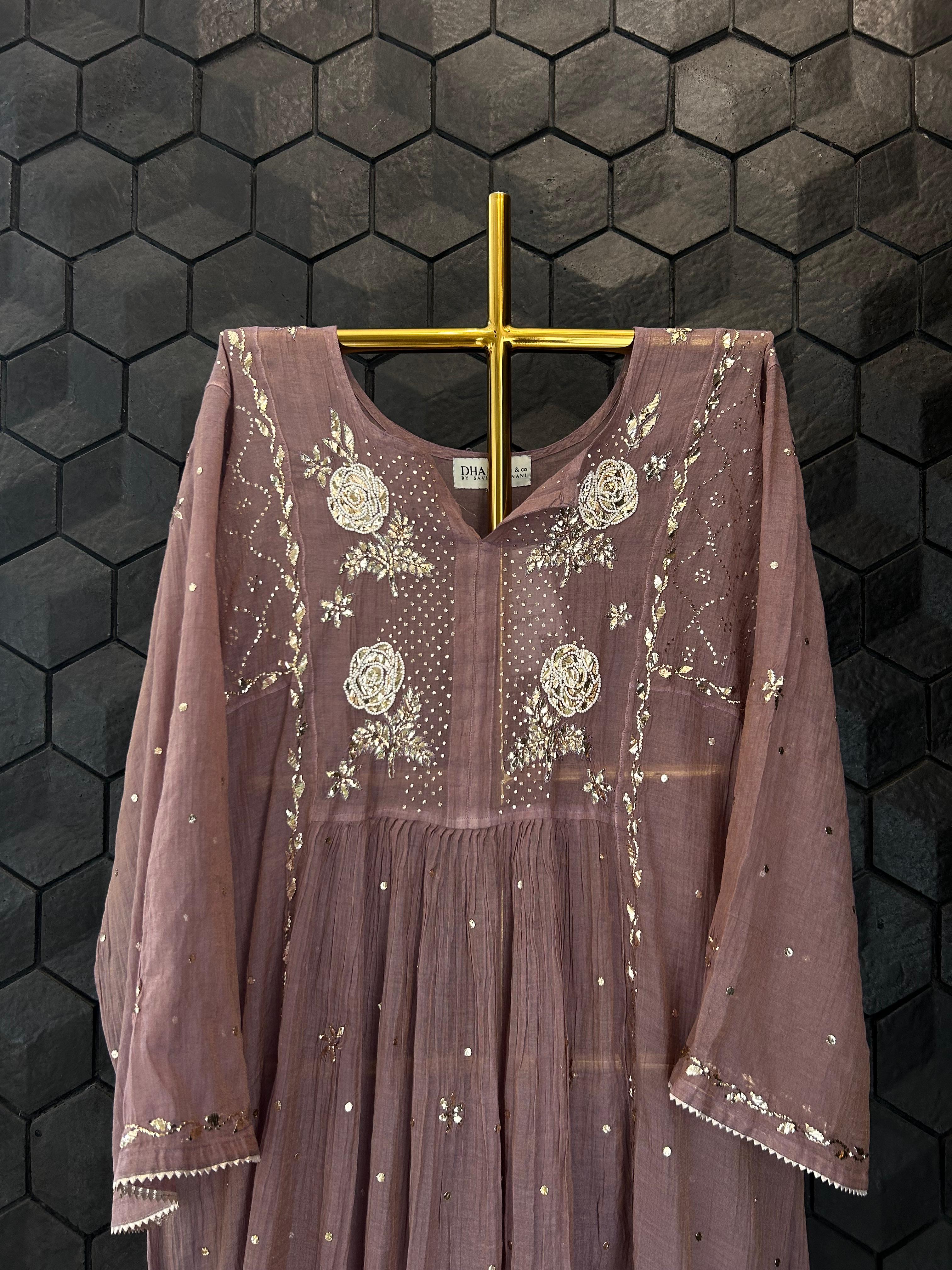 Purple tissue mukaish kurta