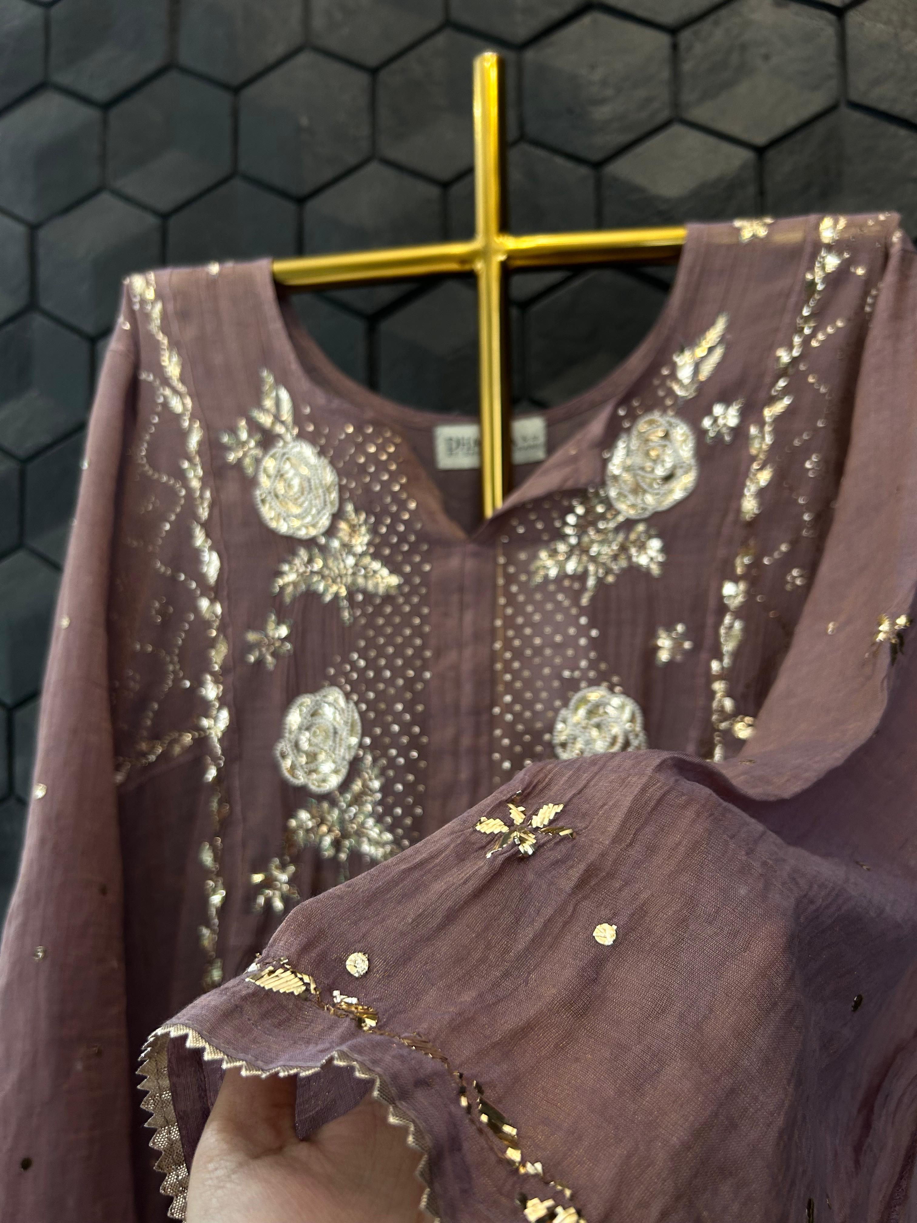 Purple tissue mukaish kurta