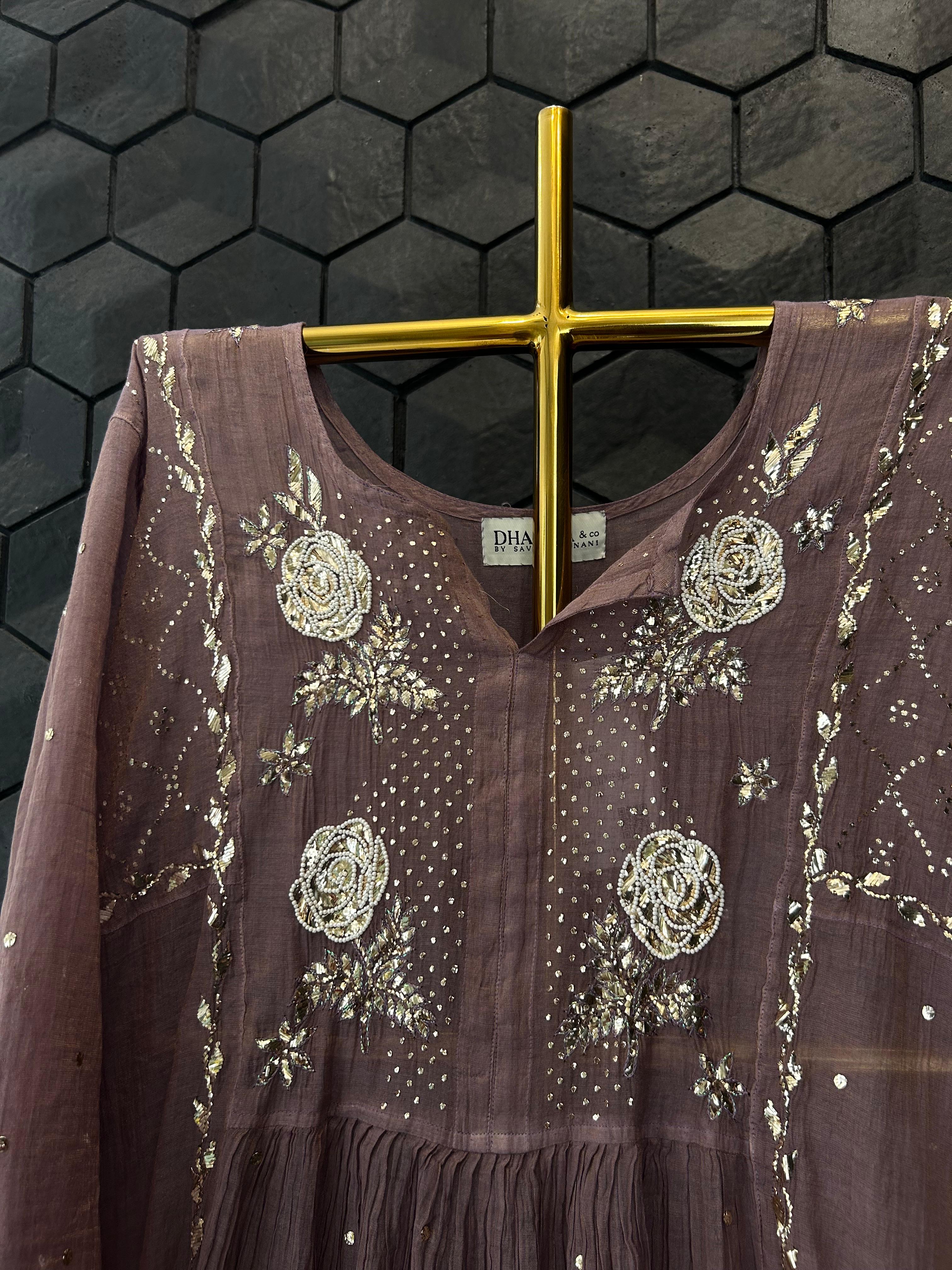 Purple tissue mukaish kurta