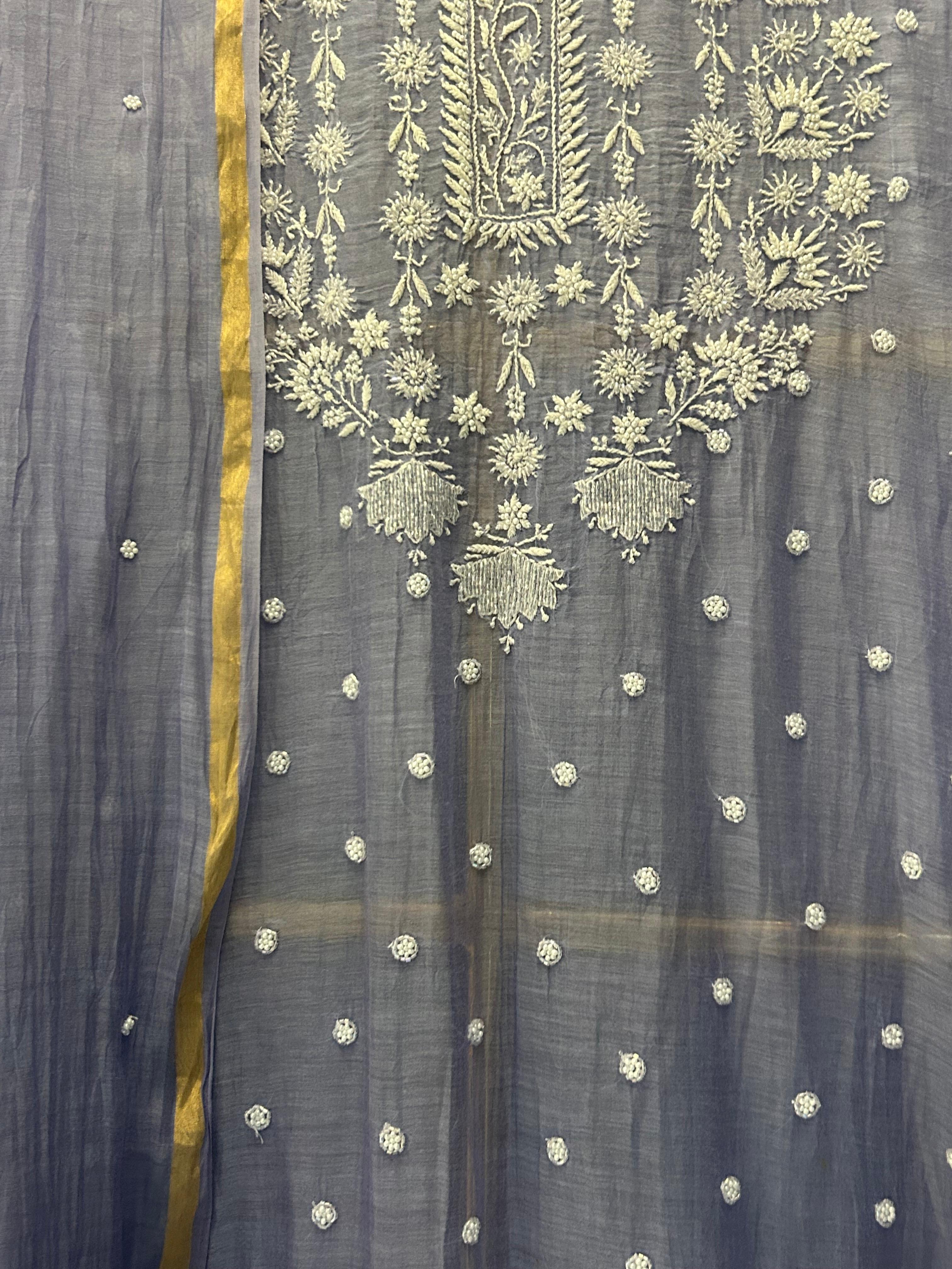 Purple mul chanderi chikankari kurta set