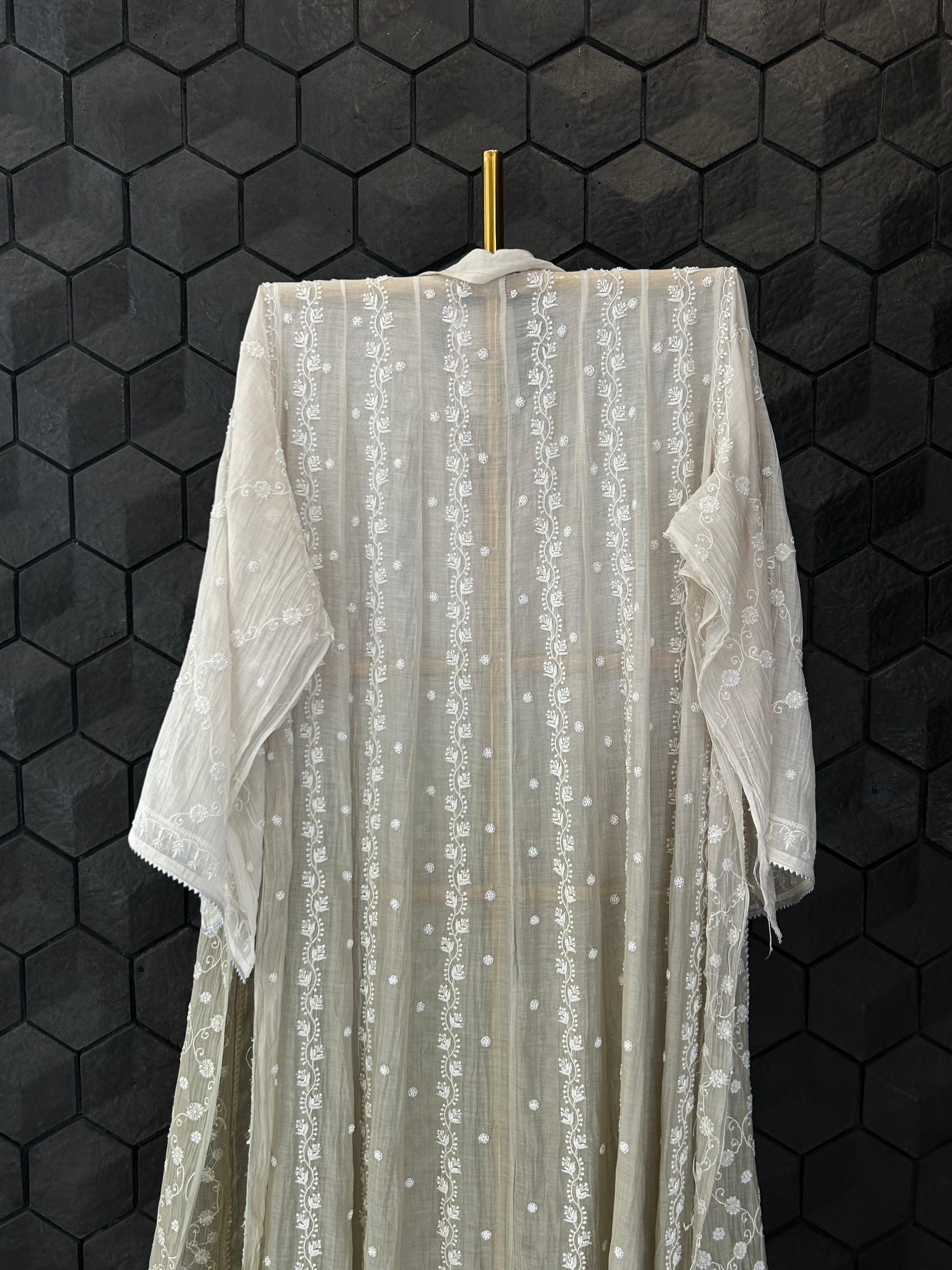 silver mul chanderi chikankari kurts set