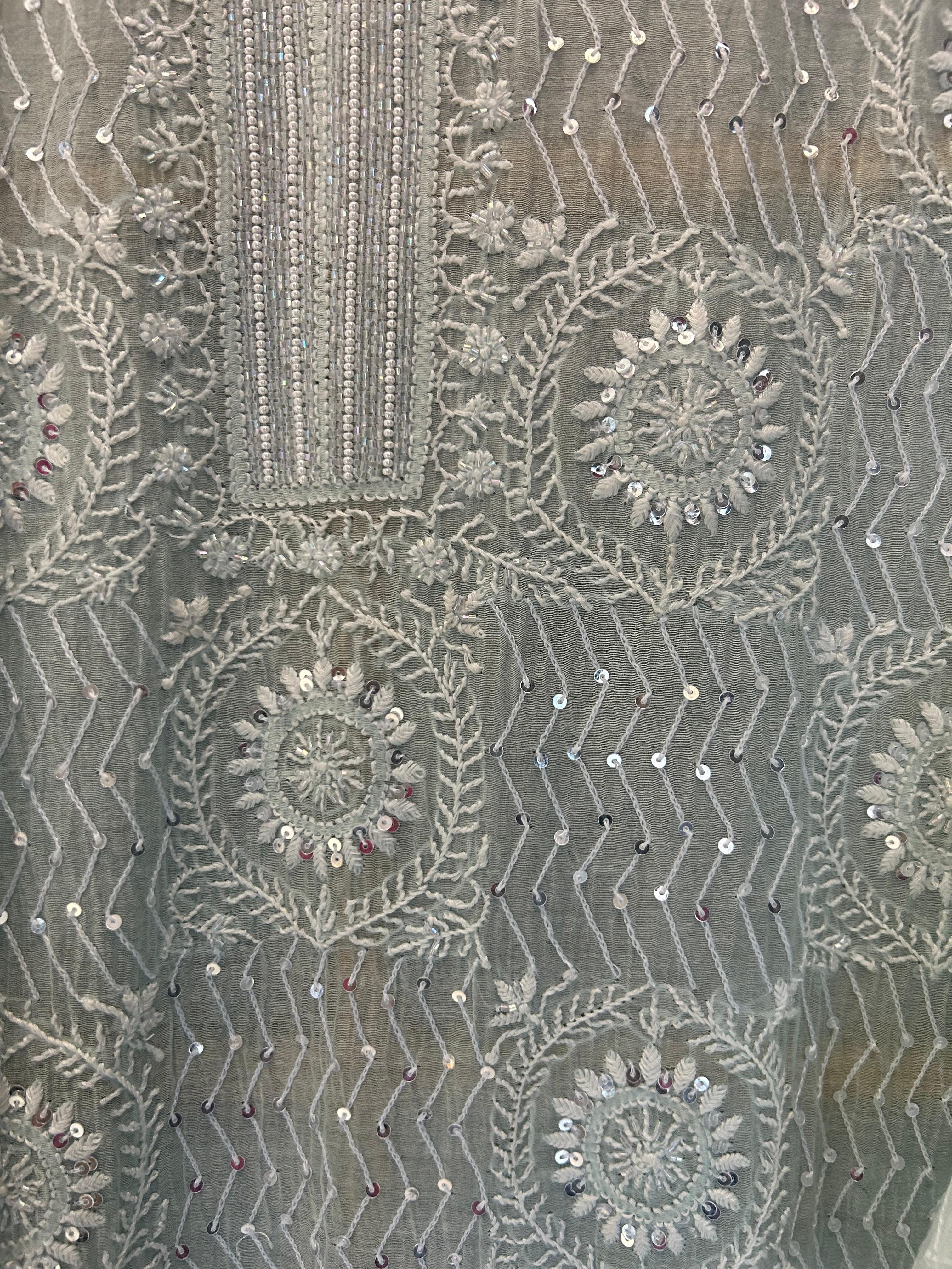 Sea green mul chanderi chikankari kurta set