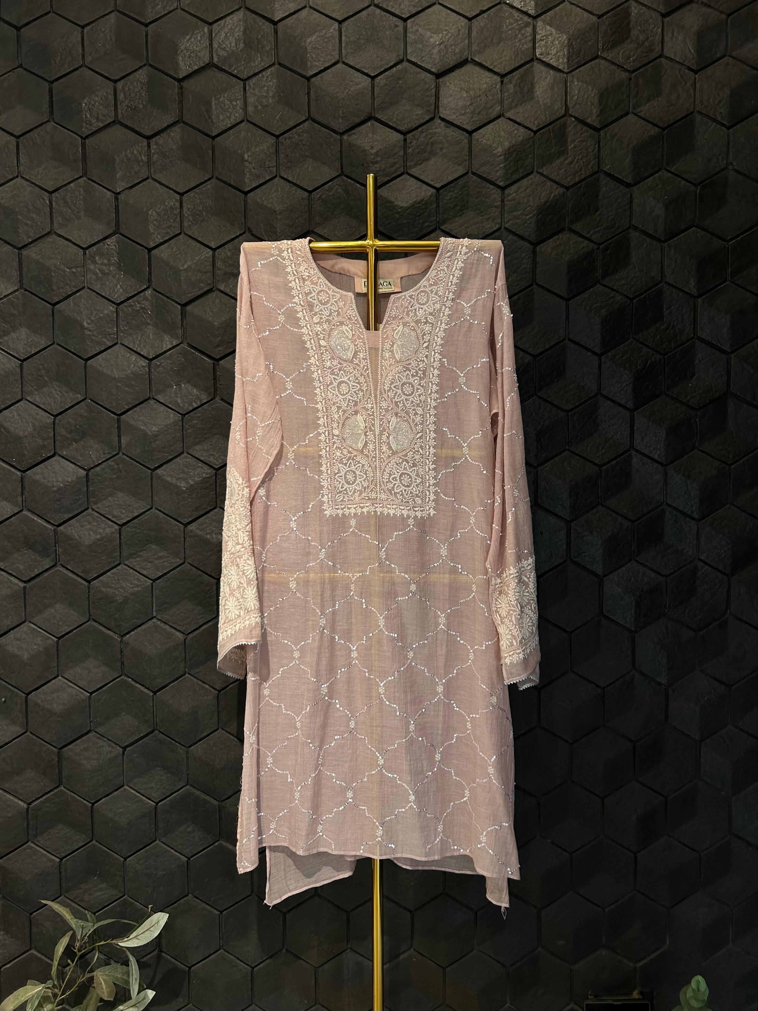 Pink tissue chikankari co-ord set