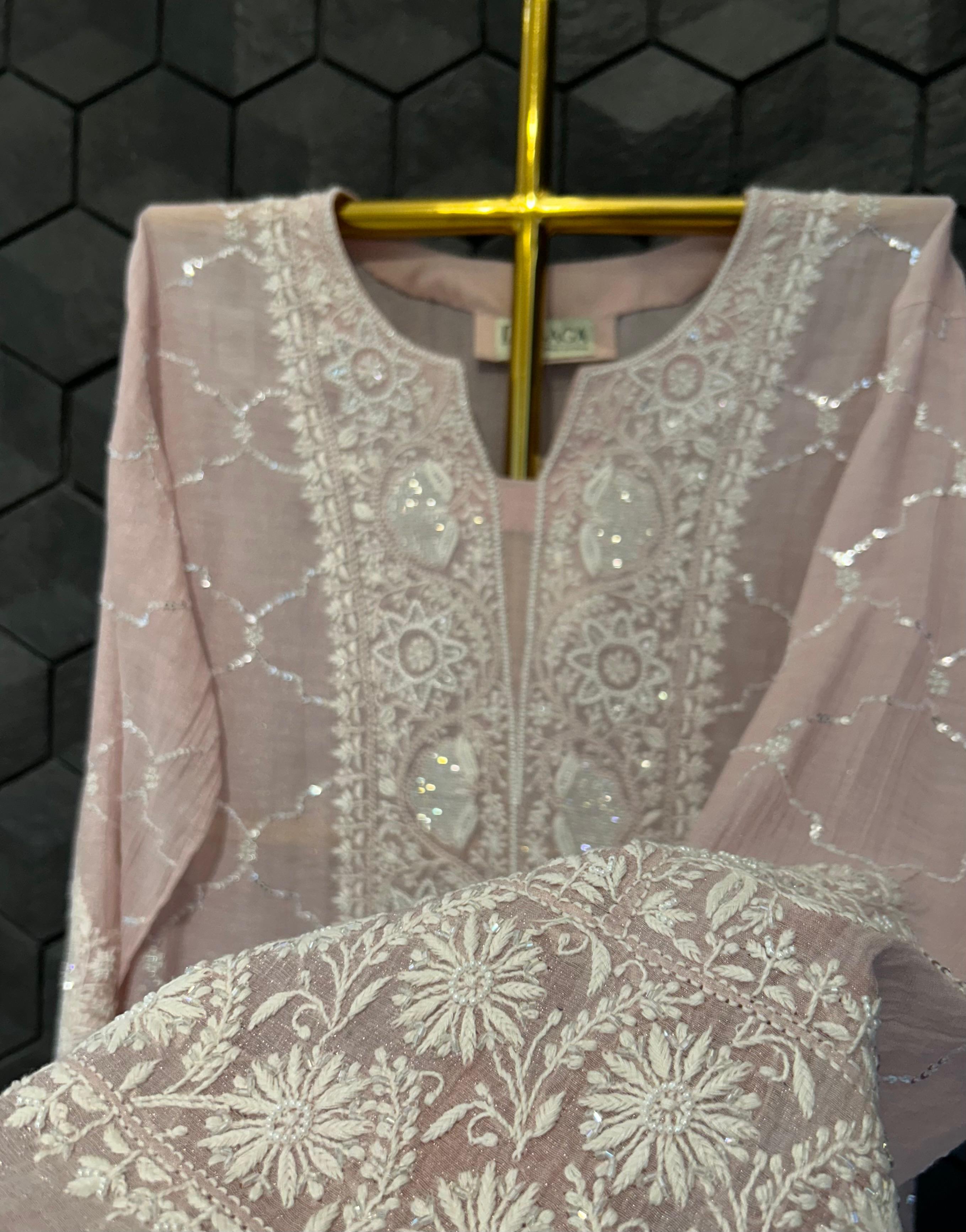Pink tissue chikankari co-ord set