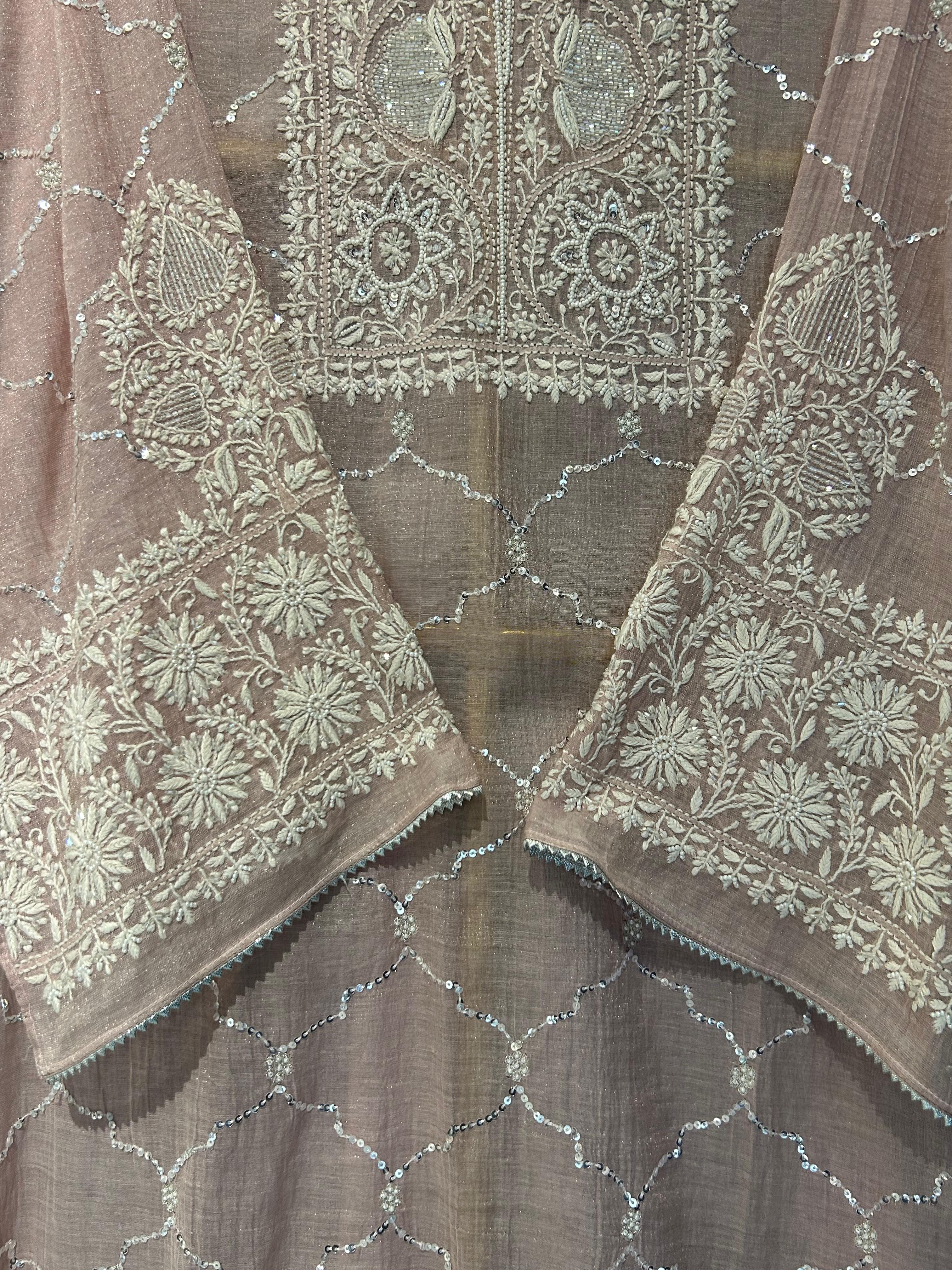Pink tissue chikankari co-ord set