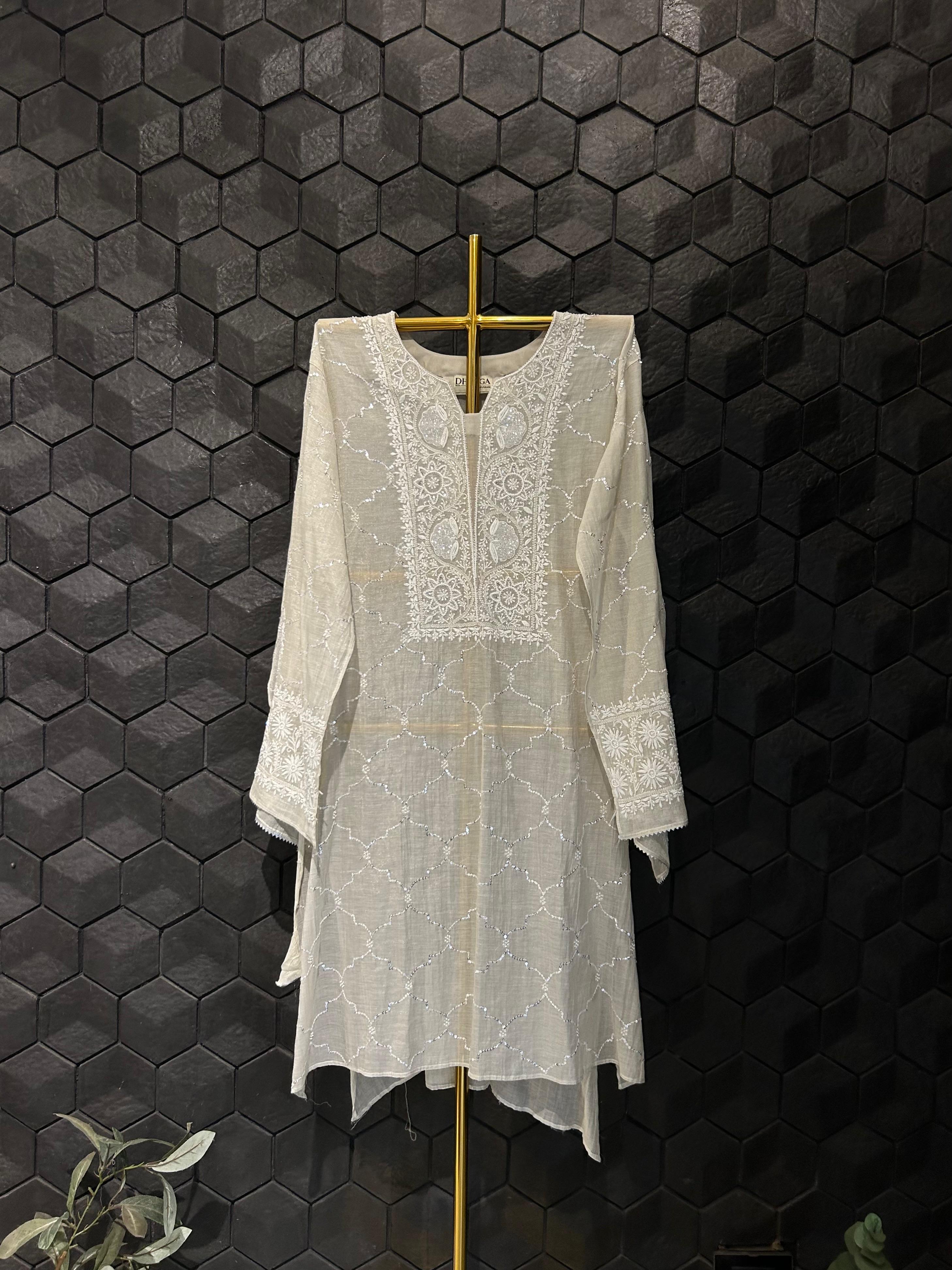 Silver tissue chikankari co-ord set