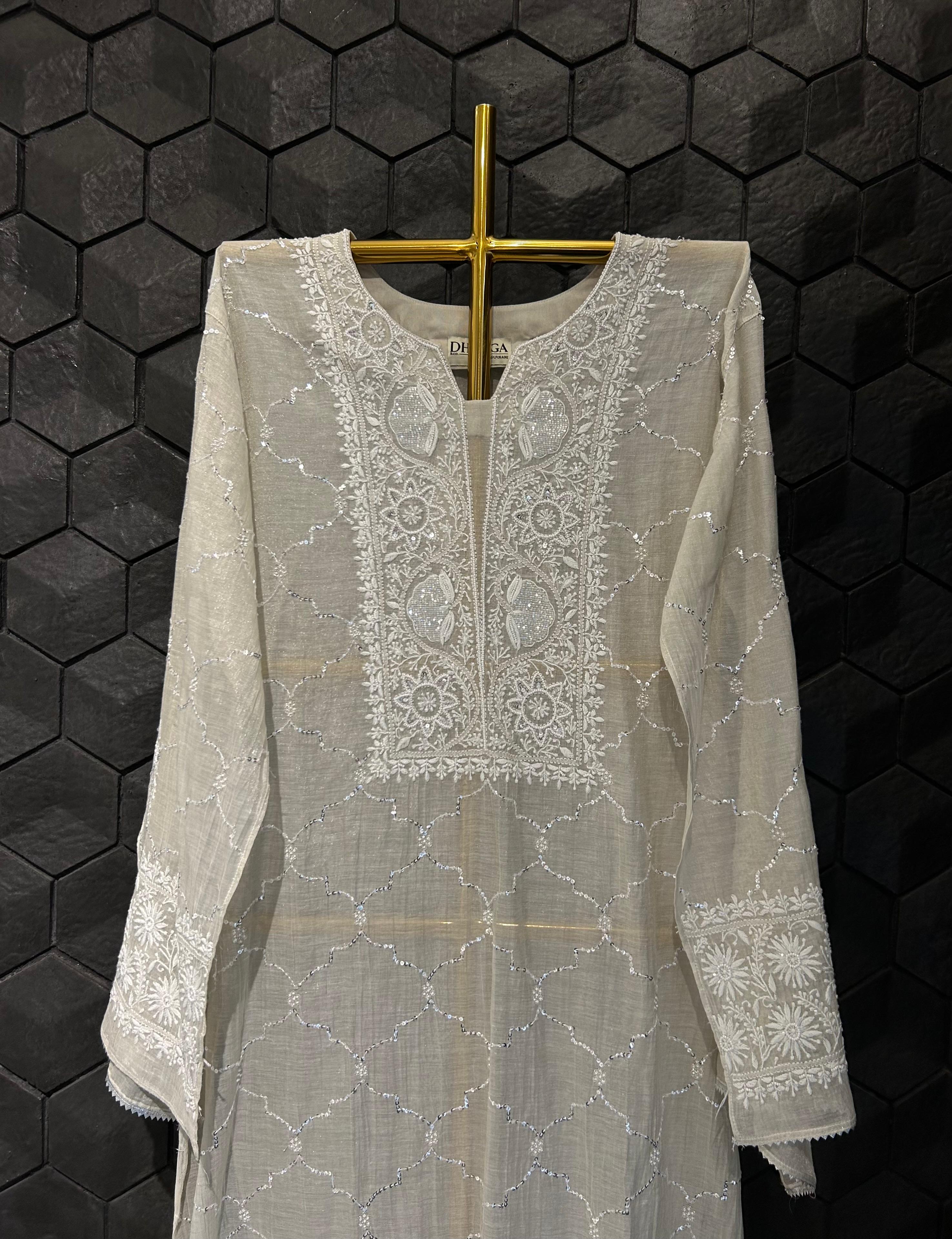 Silver tissue chikankari co-ord set