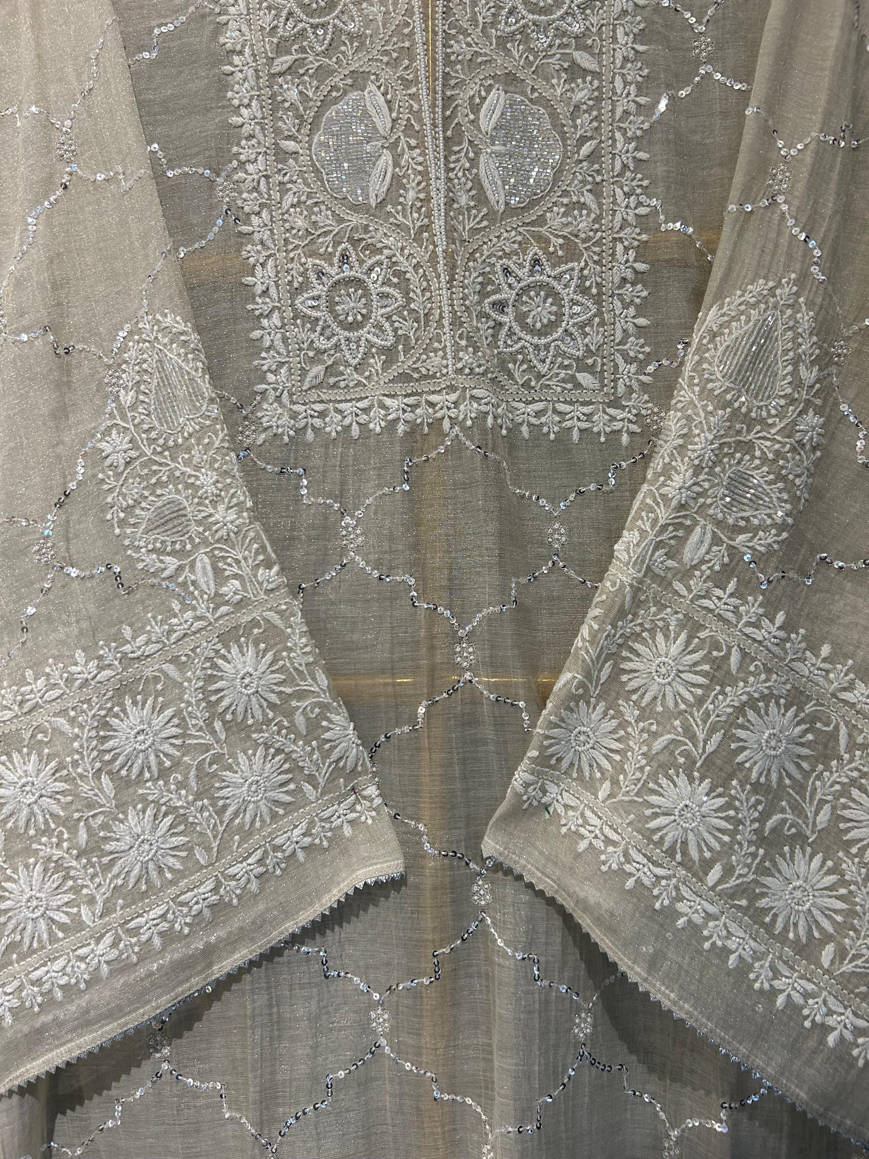 Silver tissue chikankari co-ord set