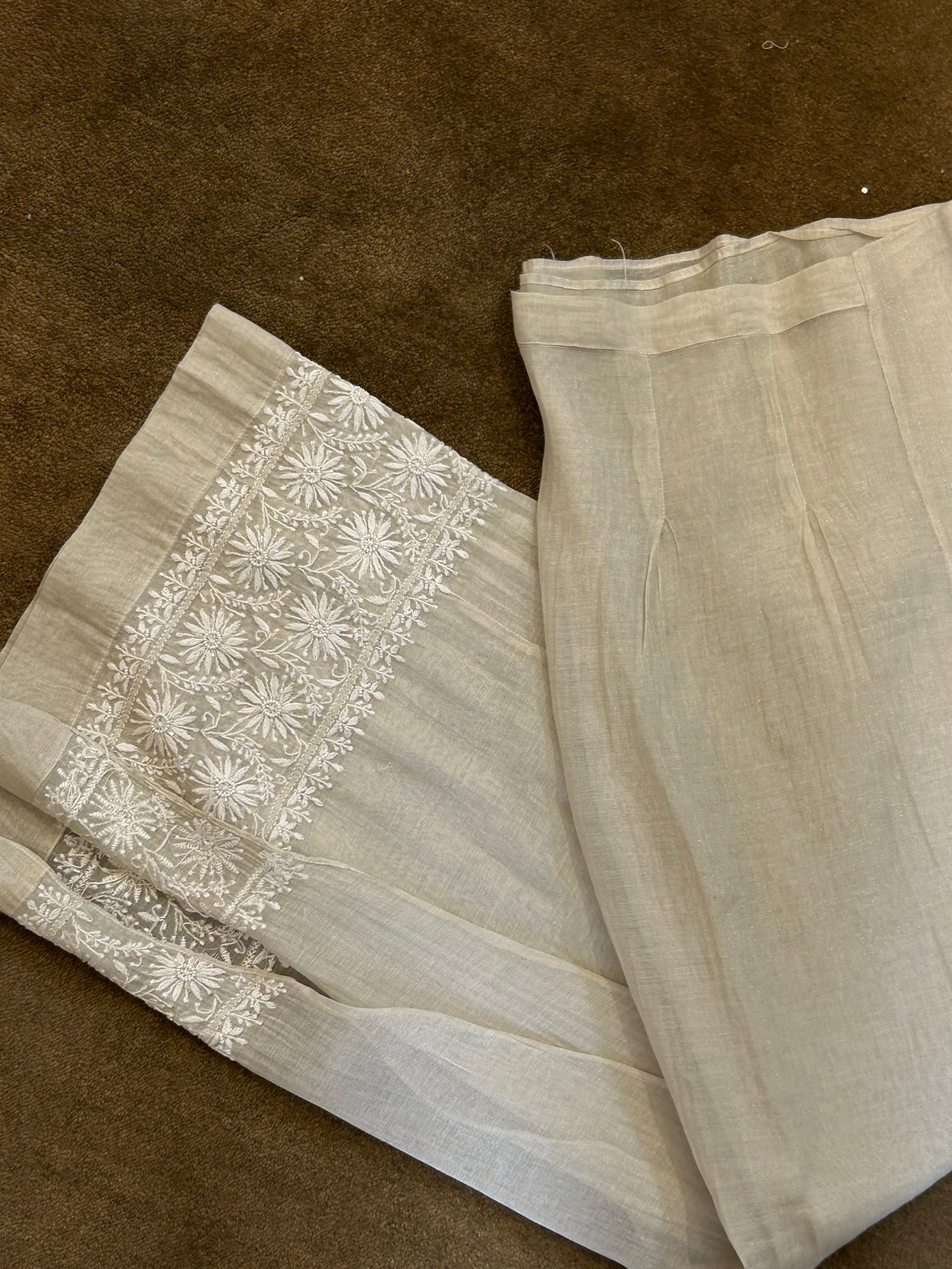Silver tissue chikankari co-ord set