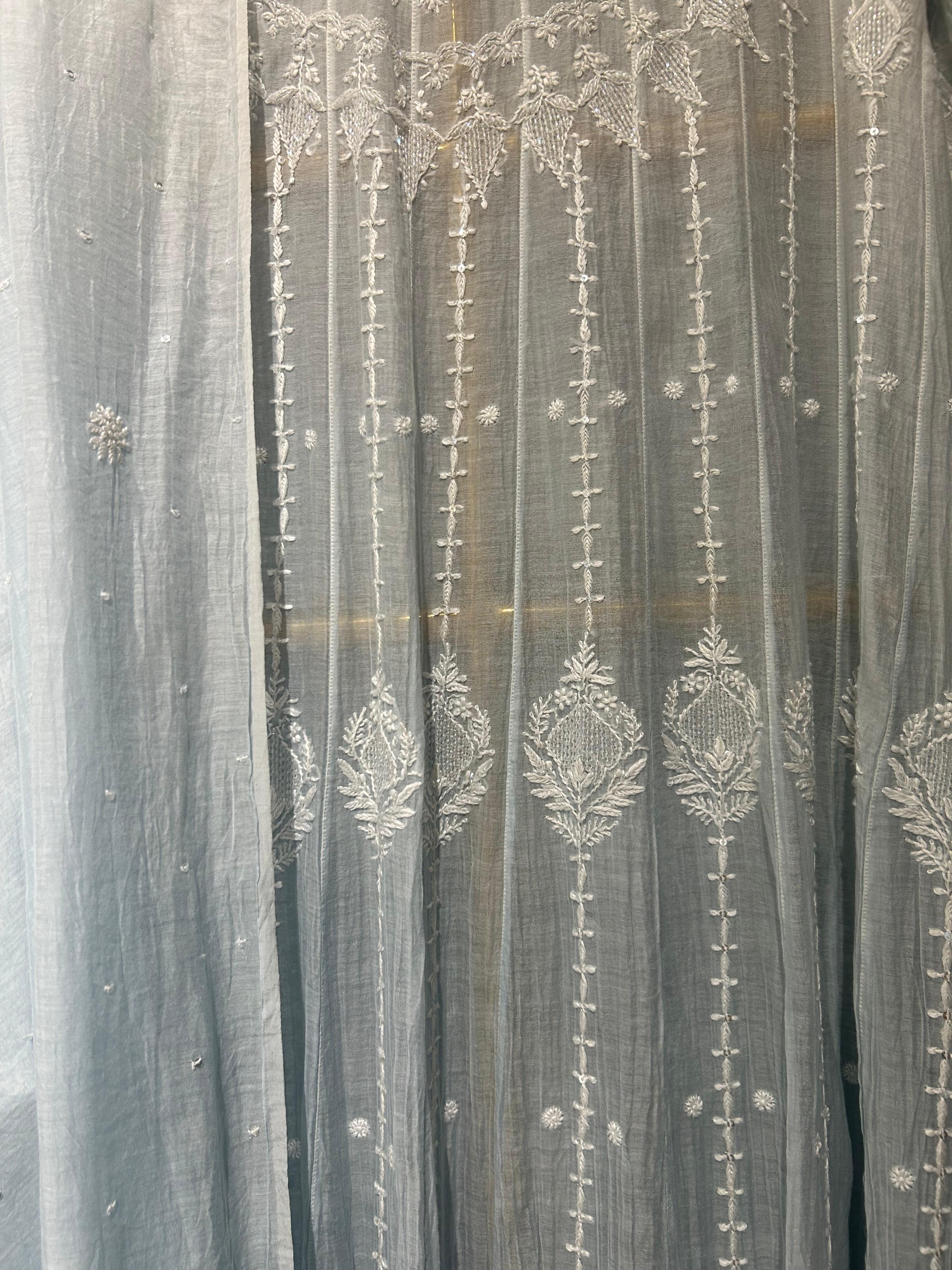 Sky blue mul chanderi chikankari kurta set