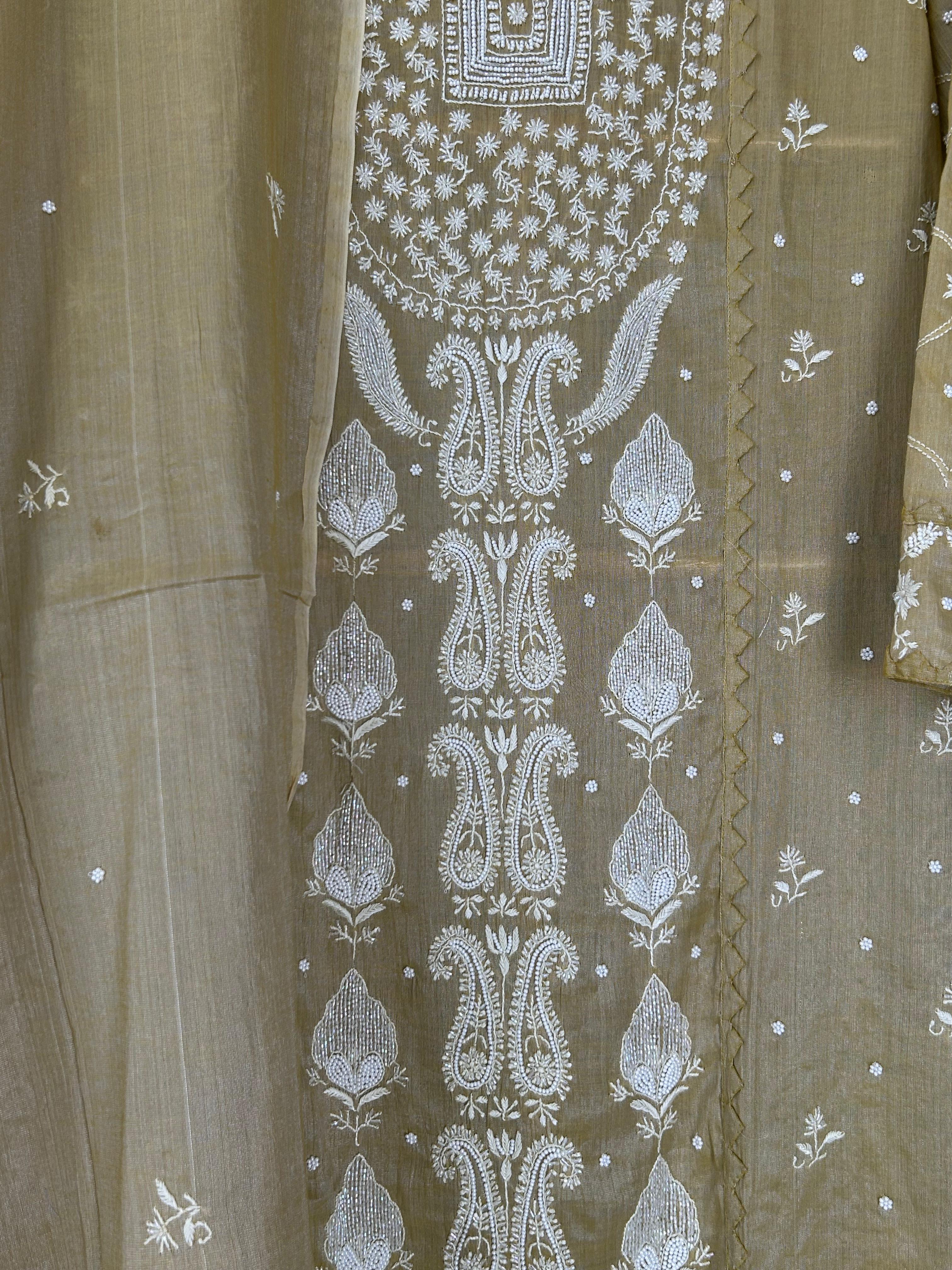 Lime green silver tissue chikankari kurta set