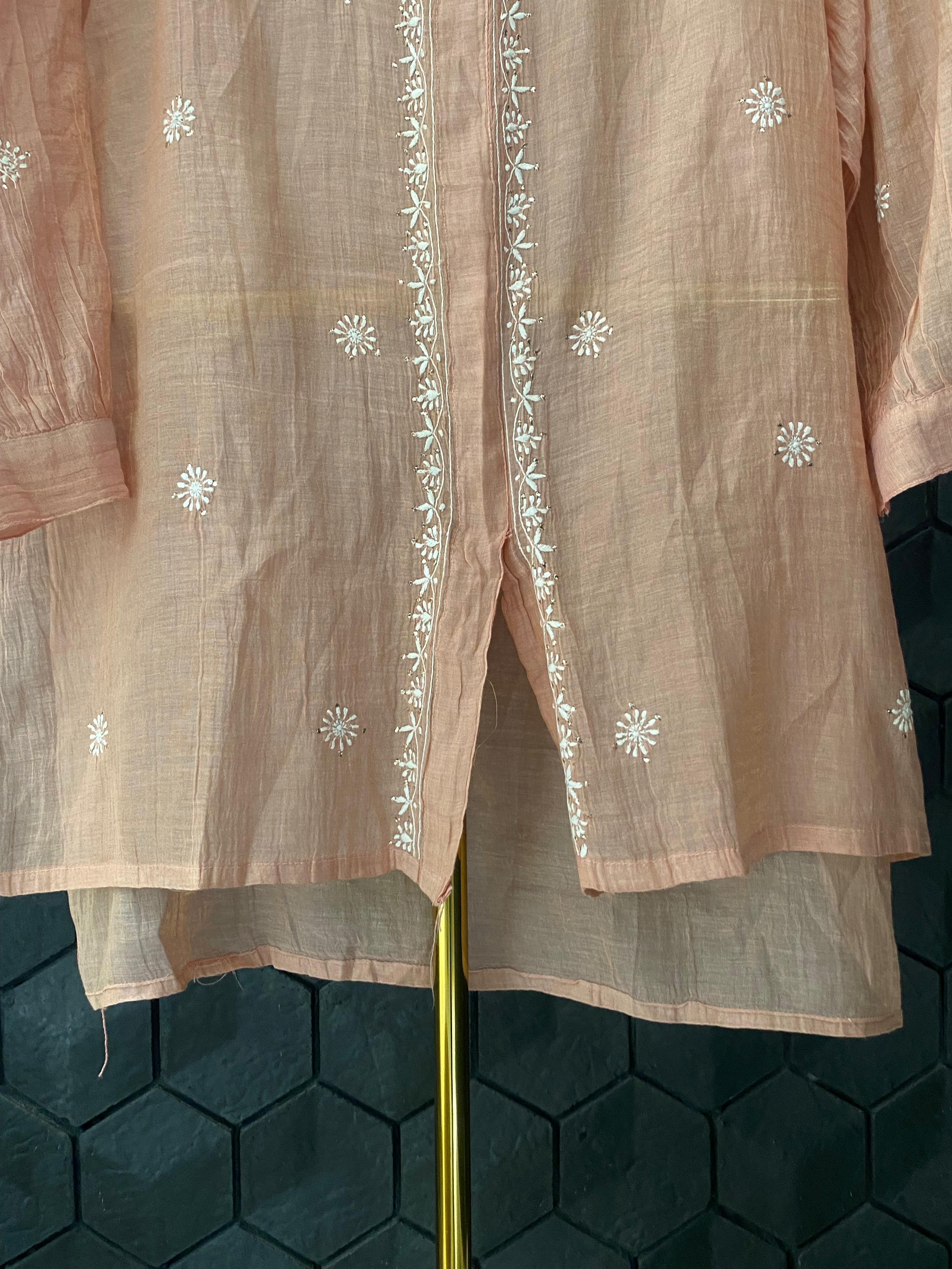 peach tissue chikankari co-ord set