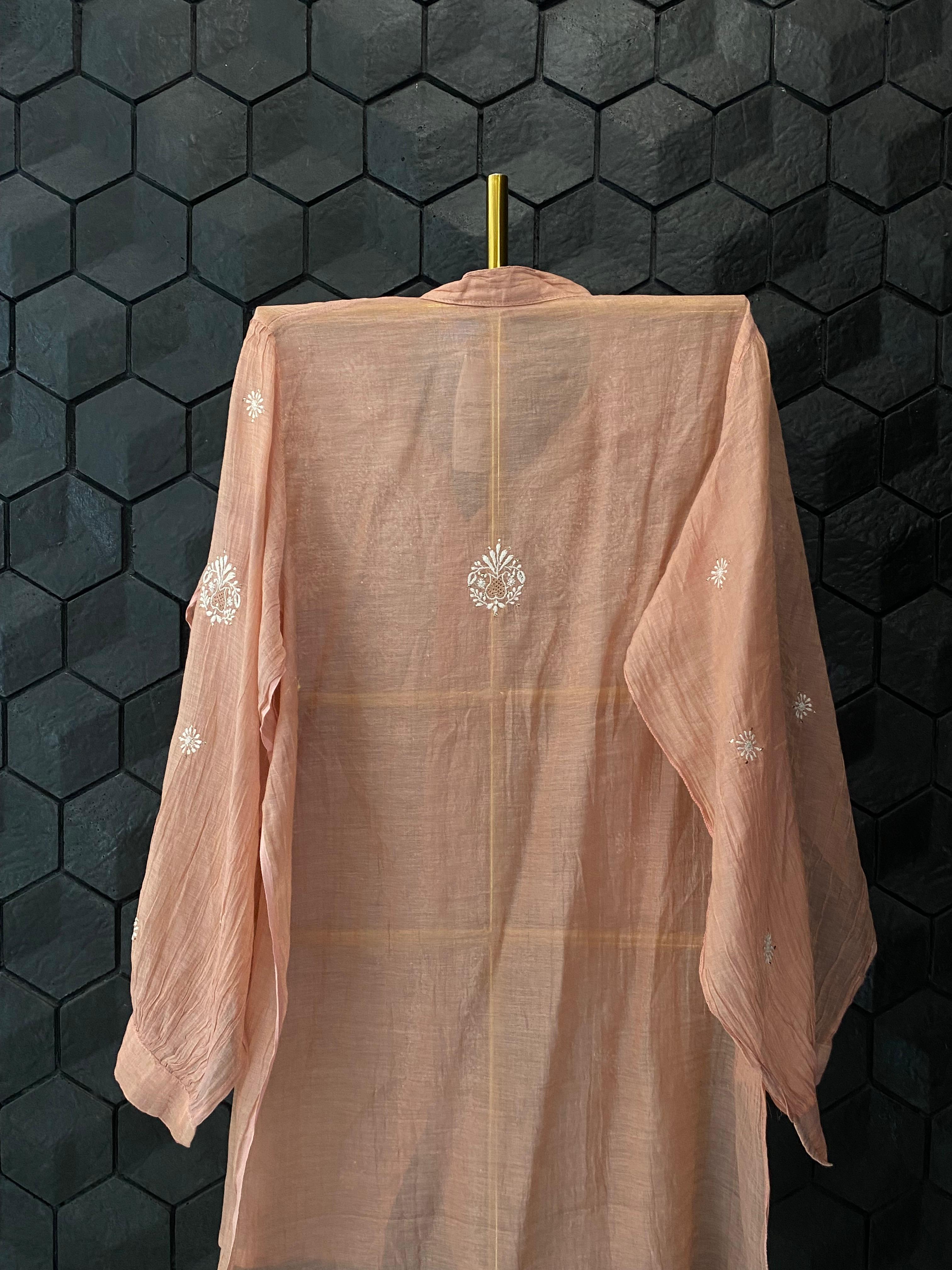 peach tissue chikankari co-ord set