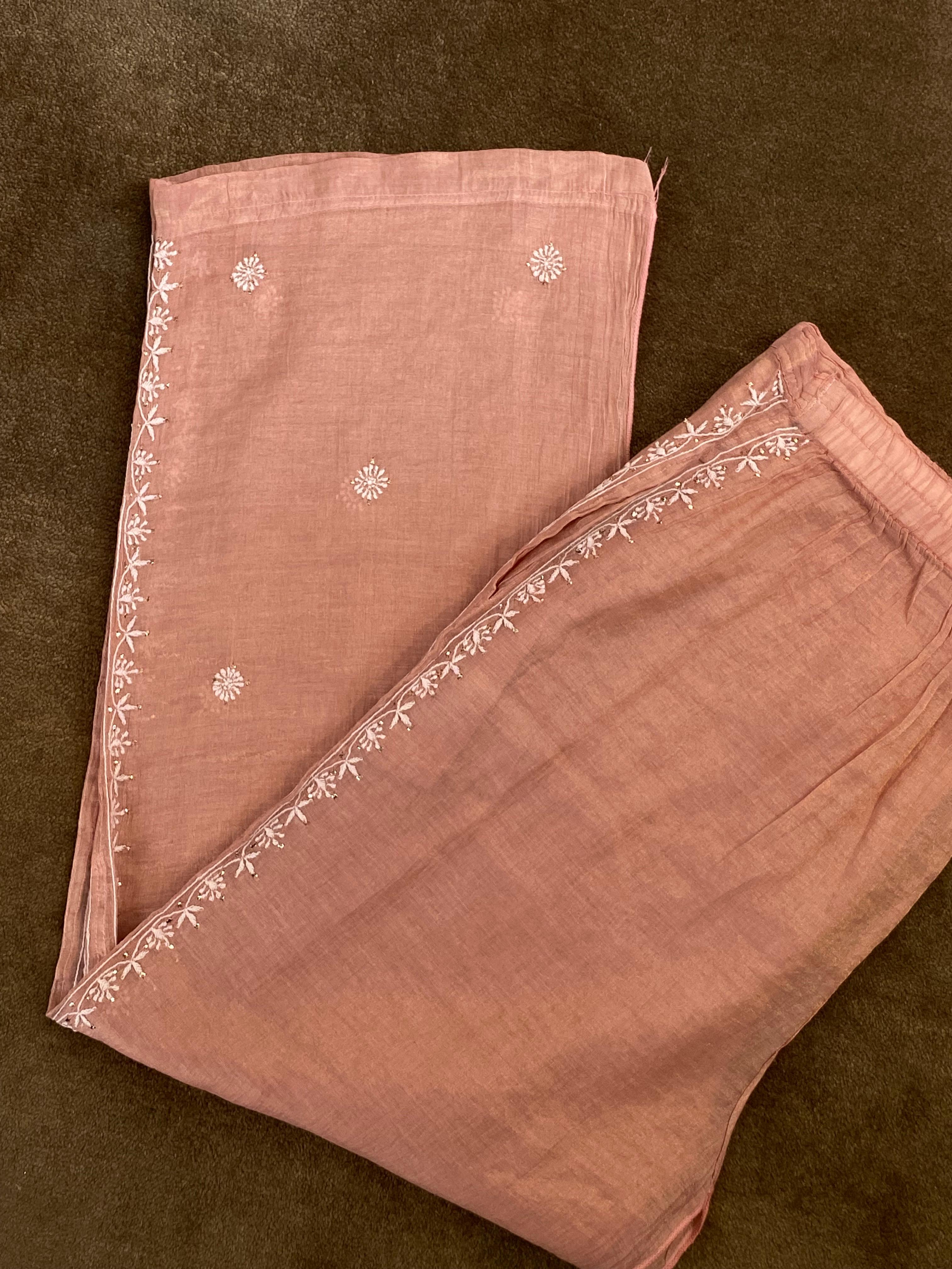 peach tissue chikankari co-ord set